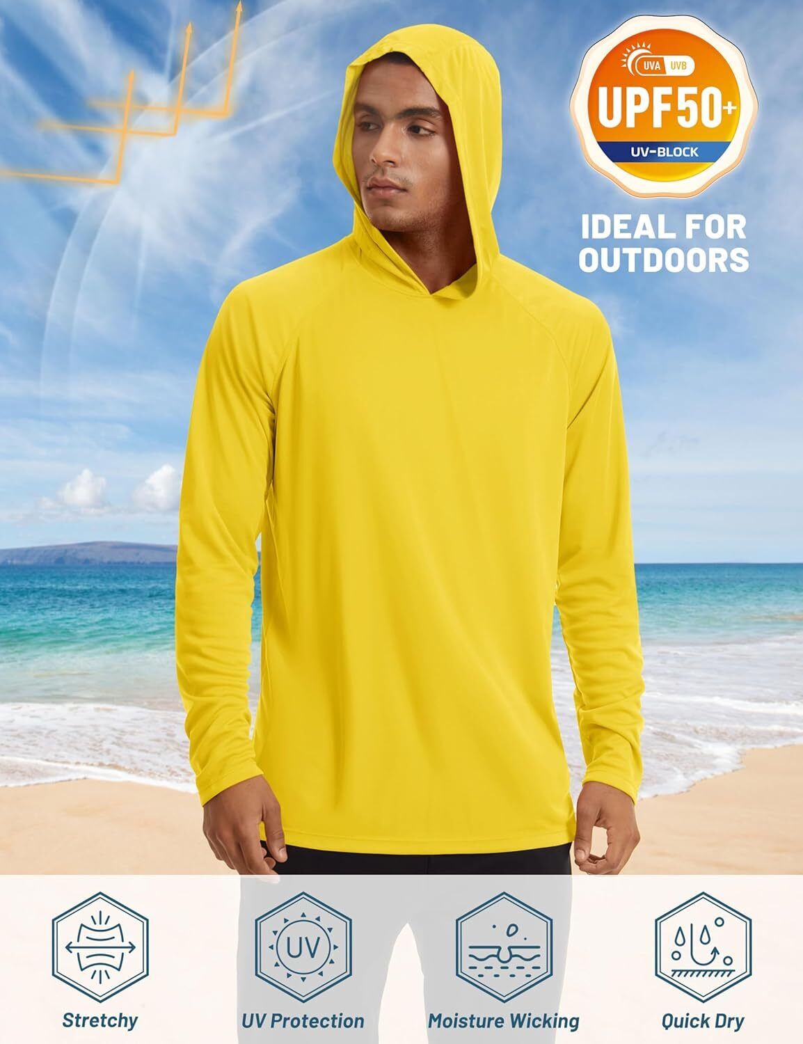 Men's UPF 50+ Sun Protection Hoodie – Long Sleeve Rash Guard for Fishing Hiking - Picture 65 of 186