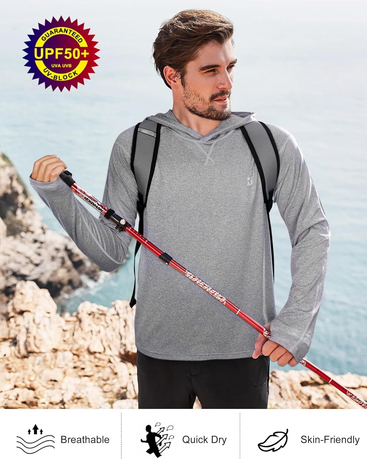 Mens UPF 50+ Fishing Shirts UV Sun Hoodie Hiking Running Athletic Workout Shirt - Picture 34 of 81
