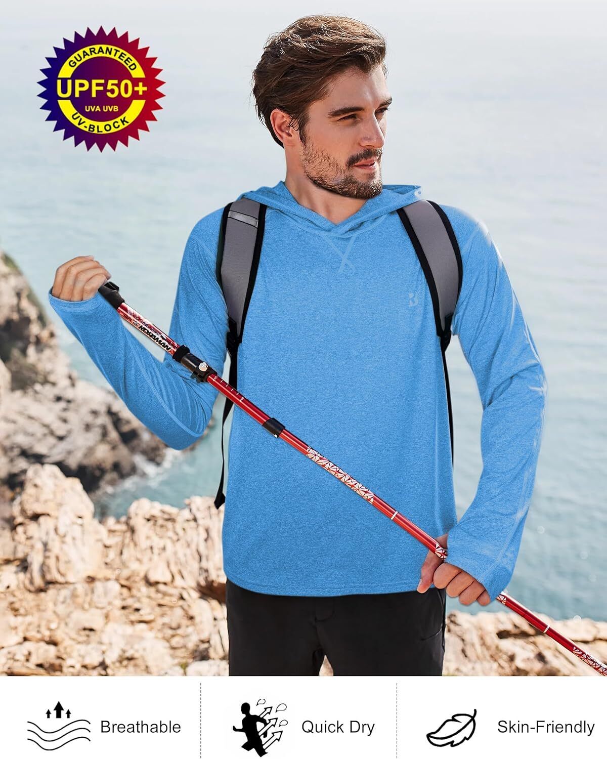 Mens UPF 50+ Fishing Shirts UV Sun Hoodie Hiking Running Athletic Workout Shirt - Picture 40 of 81