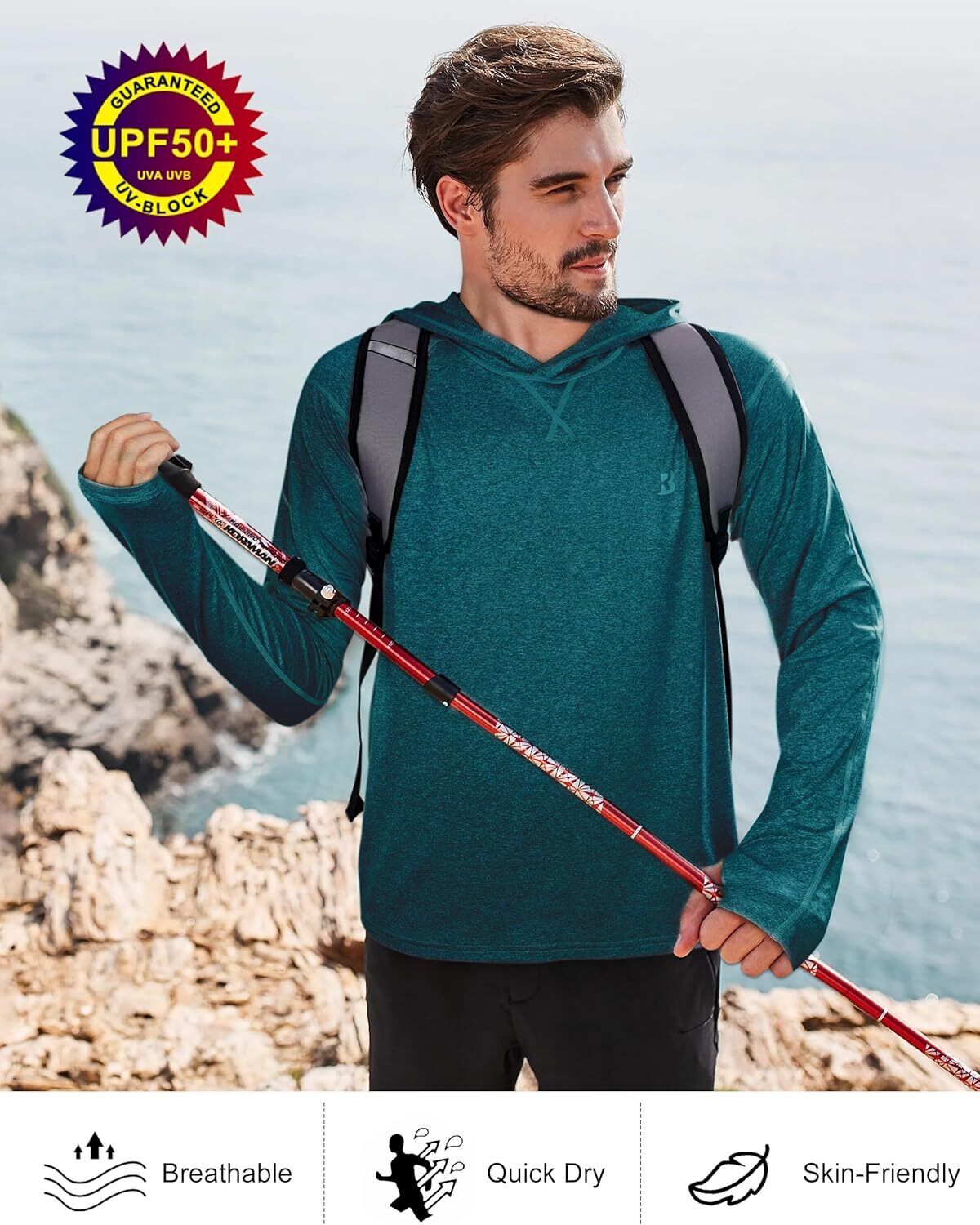 Mens UPF 50+ Fishing Shirts UV Sun Hoodie Hiking Running Athletic Workout Shirt - Picture 45 of 81