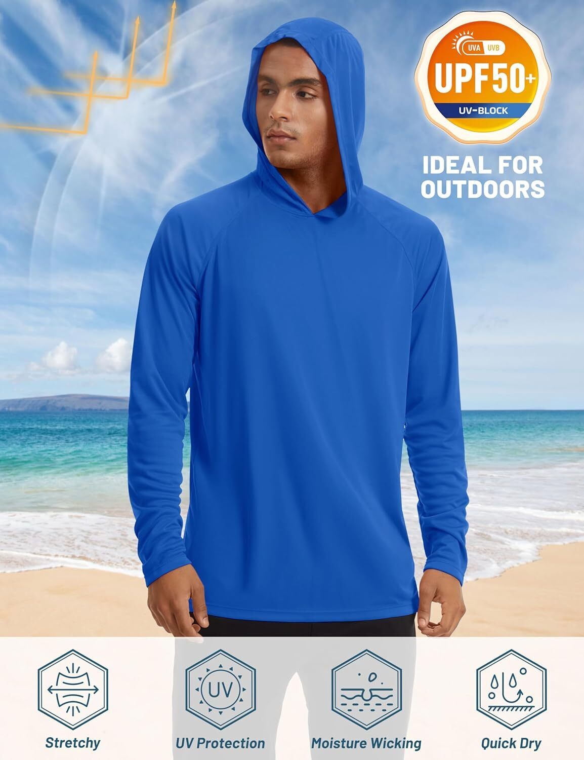 Men's UPF 50+ Sun Protection Hoodie – Long Sleeve Rash Guard for Fishing Hiking - Picture 81 of 186