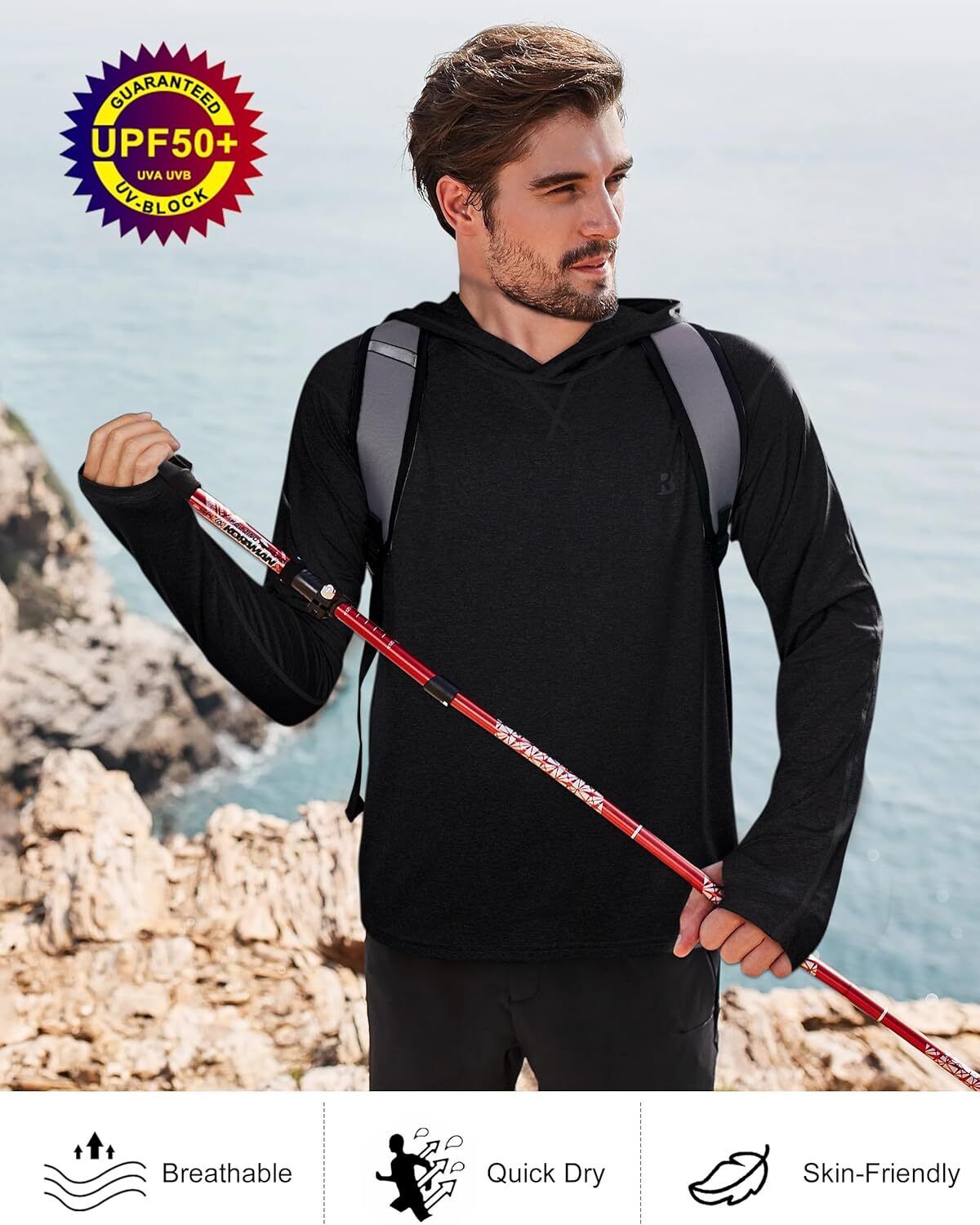 Mens UPF 50+ Fishing Shirts UV Sun Hoodie Hiking Running Athletic Workout Shirt - Picture 50 of 81