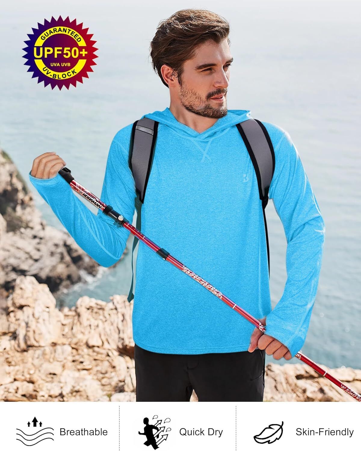 Mens UPF 50+ Fishing Shirts UV Sun Hoodie Hiking Running Athletic Workout Shirt - Picture 55 of 81