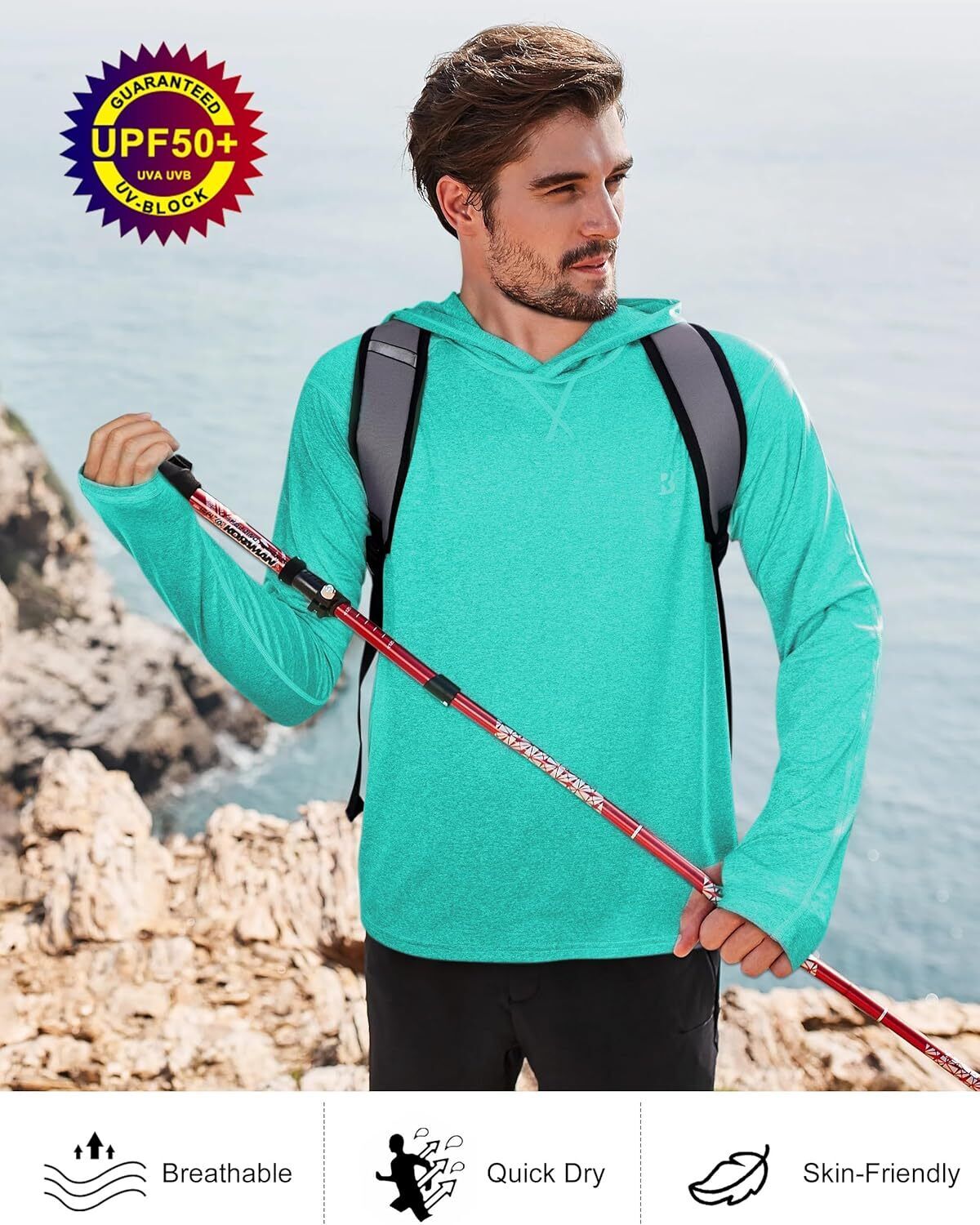 Mens UPF 50+ Fishing Shirts UV Sun Hoodie Hiking Running Athletic Workout Shirt - Picture 60 of 81
