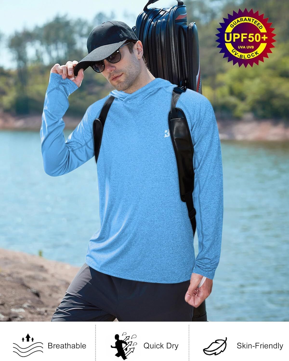Mens UPF 50+ Fishing Shirts UV Sun Hoodie Hiking Running Athletic Workout Shirt - Picture 65 of 81