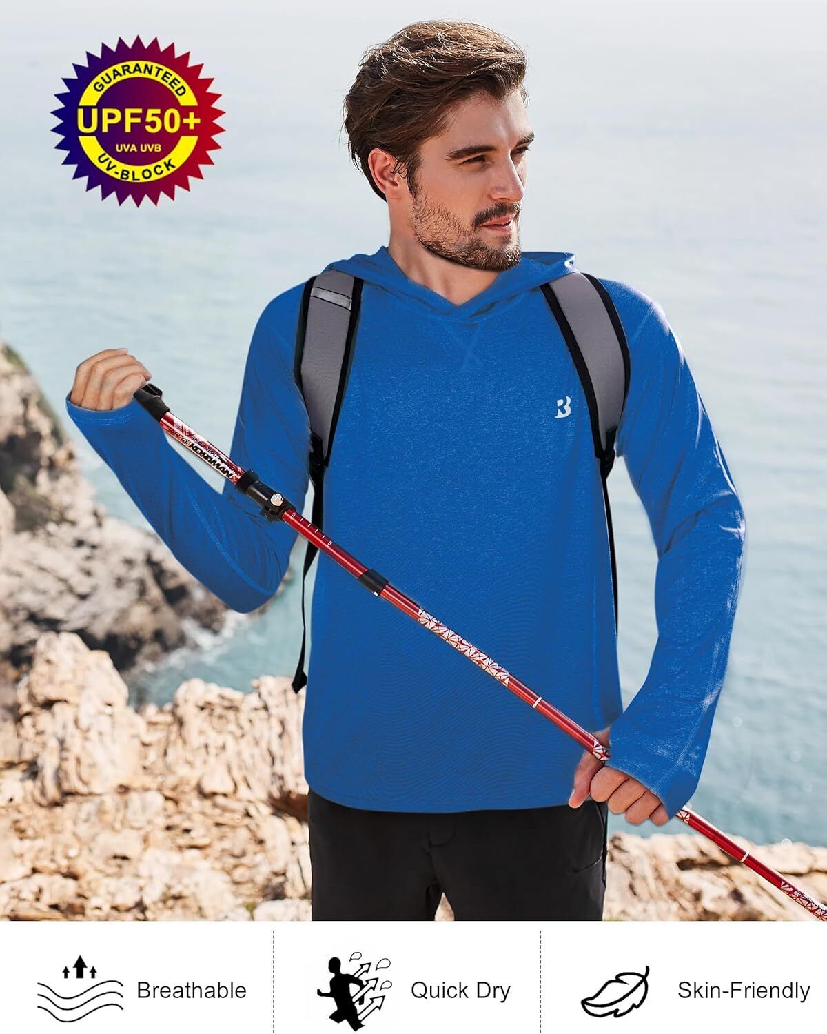 Mens UPF 50+ Fishing Shirts UV Sun Hoodie Hiking Running Athletic Workout Shirt - Picture 70 of 81