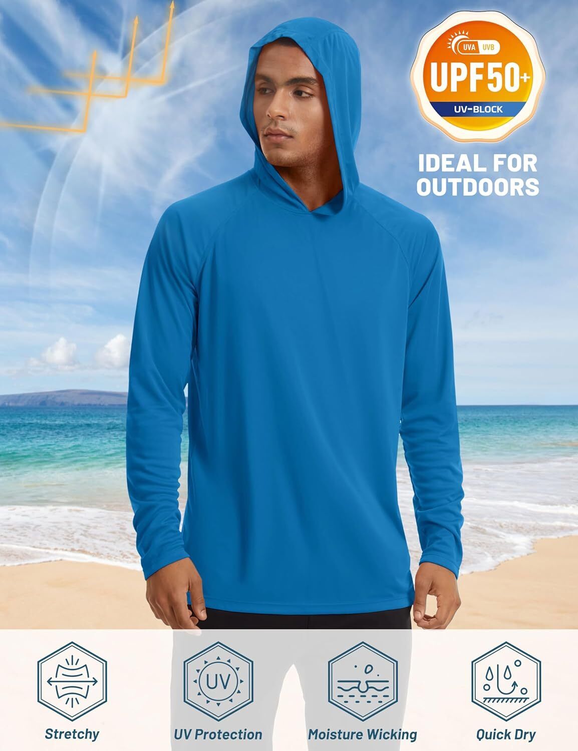 Men's UPF 50+ Sun Protection Hoodie – Long Sleeve Rash Guard for Fishing Hiking - Picture 103 of 186