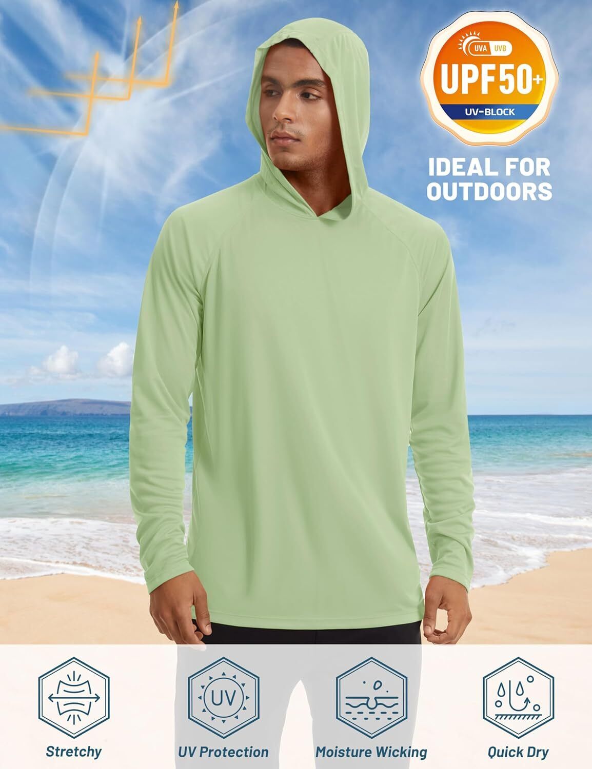 Men's UPF 50+ Sun Protection Hoodie – Long Sleeve Rash Guard for Fishing Hiking - Picture 111 of 186