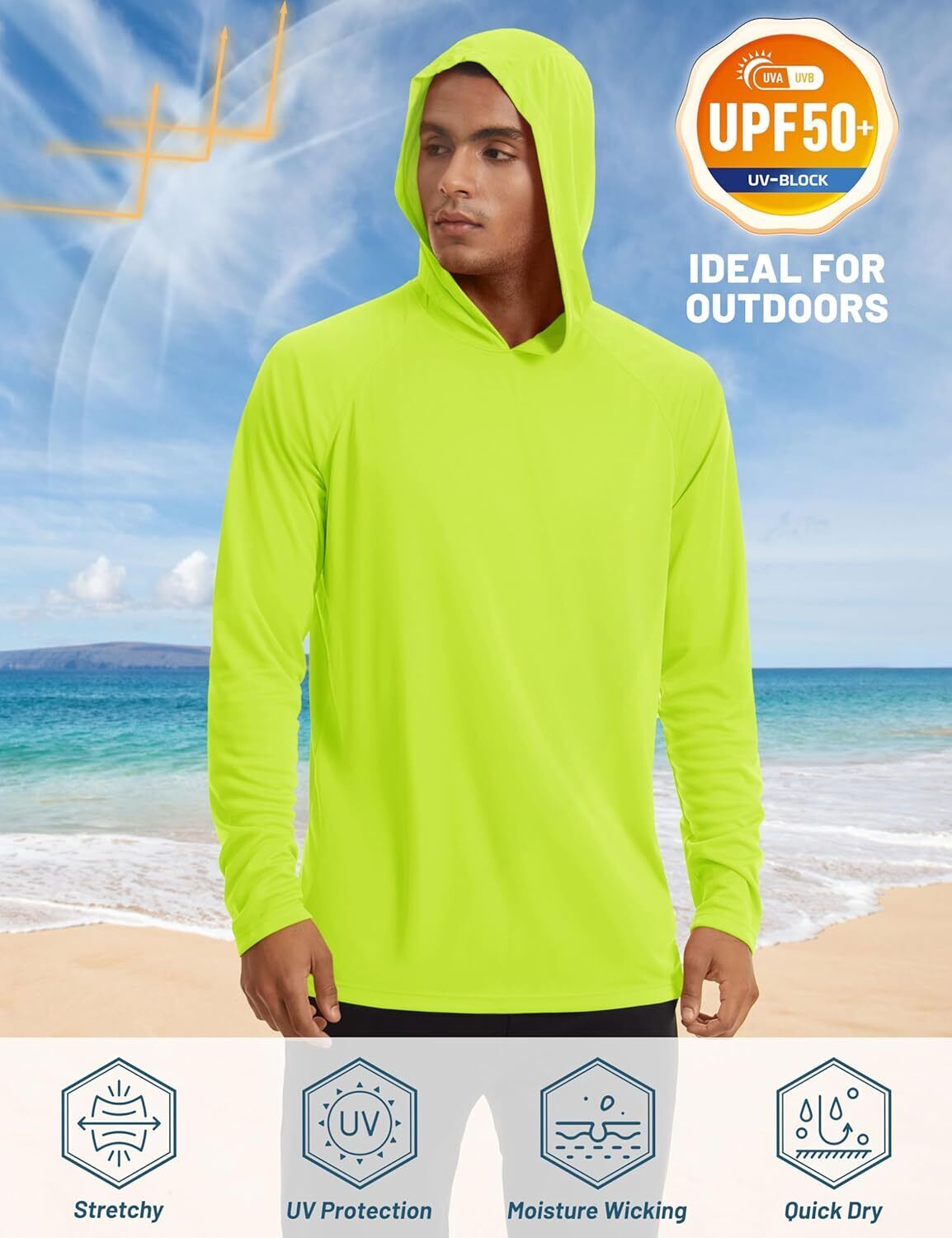 Men's UPF 50+ Sun Protection Hoodie – Long Sleeve Rash Guard for Fishing Hiking - Picture 133 of 186