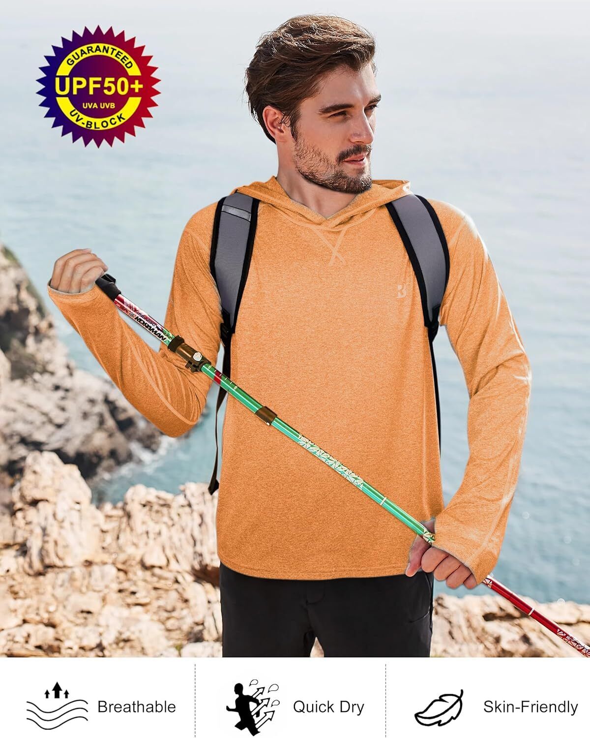 Mens UPF 50+ Fishing Shirts UV Sun Hoodie Hiking Running Athletic Workout Shirt - Picture 81 of 81