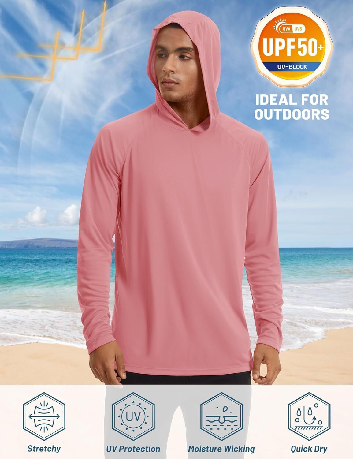 Men's UPF 50+ Sun Protection Hoodie – Long Sleeve Rash Guard for Fishing Hiking - Picture 157 of 186