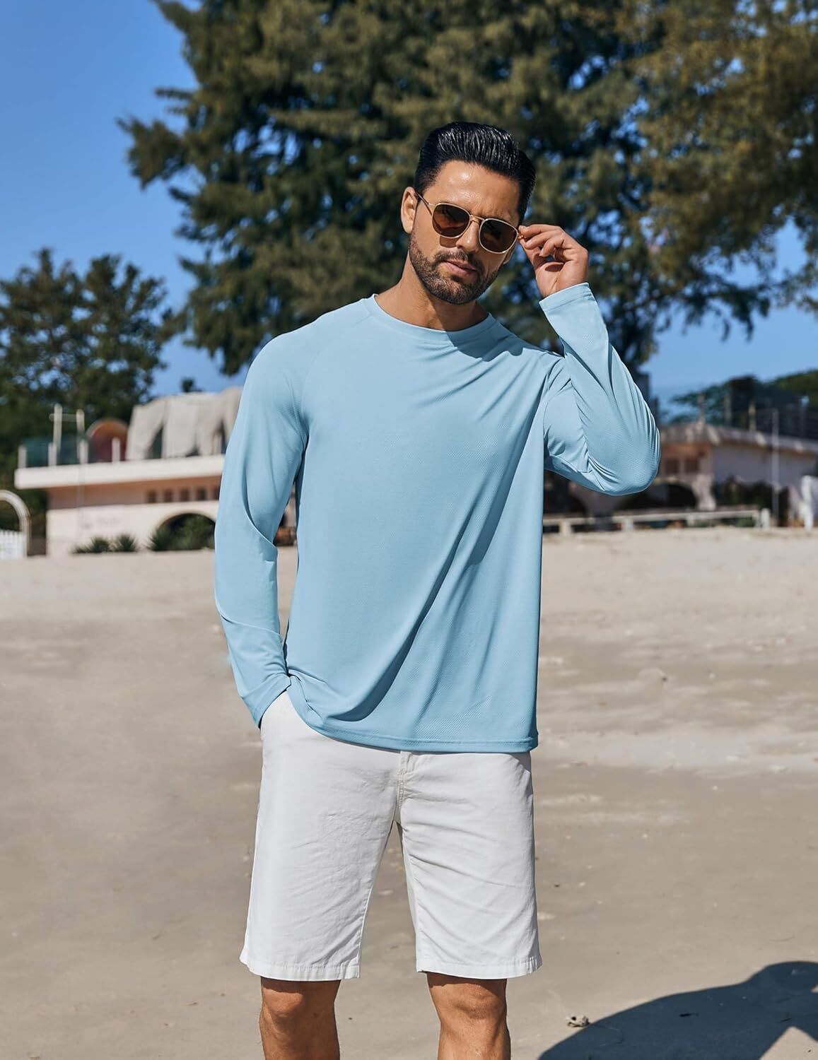 Men's UPF 50+ Sun Protection Hoodie – Long Sleeve Rash Guard Swim T-Shirt - Picture 20 of 76