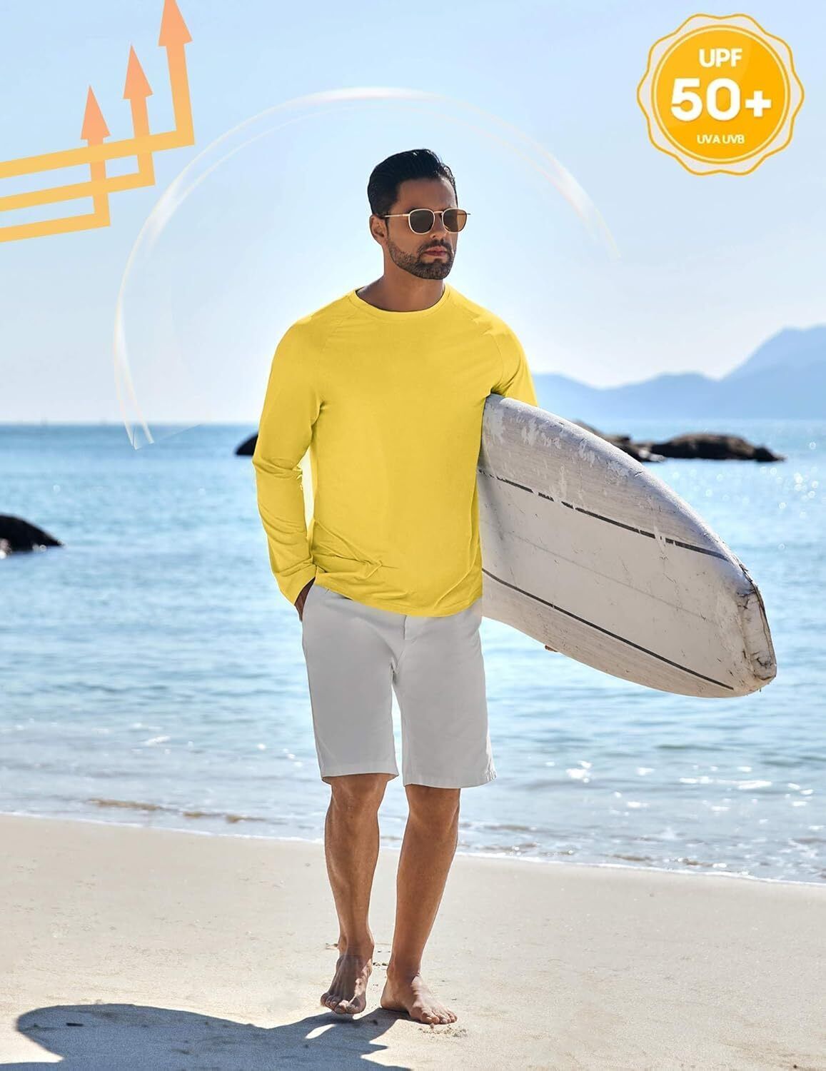 Men's UPF 50+ Sun Protection Hoodie – Long Sleeve Rash Guard Swim T-Shirt - Picture 23 of 76