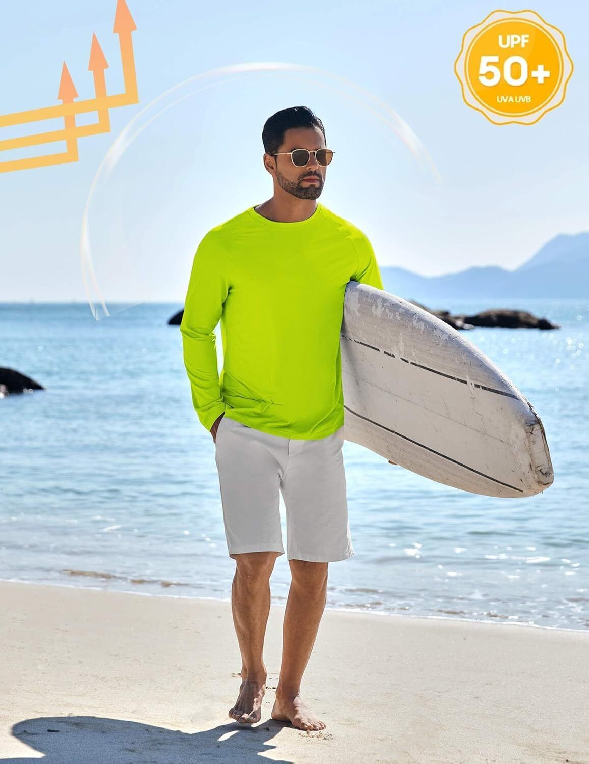 Men's UPF 50+ Sun Protection Hoodie – Long Sleeve Rash Guard Swim T-Shirt - Picture 28 of 76