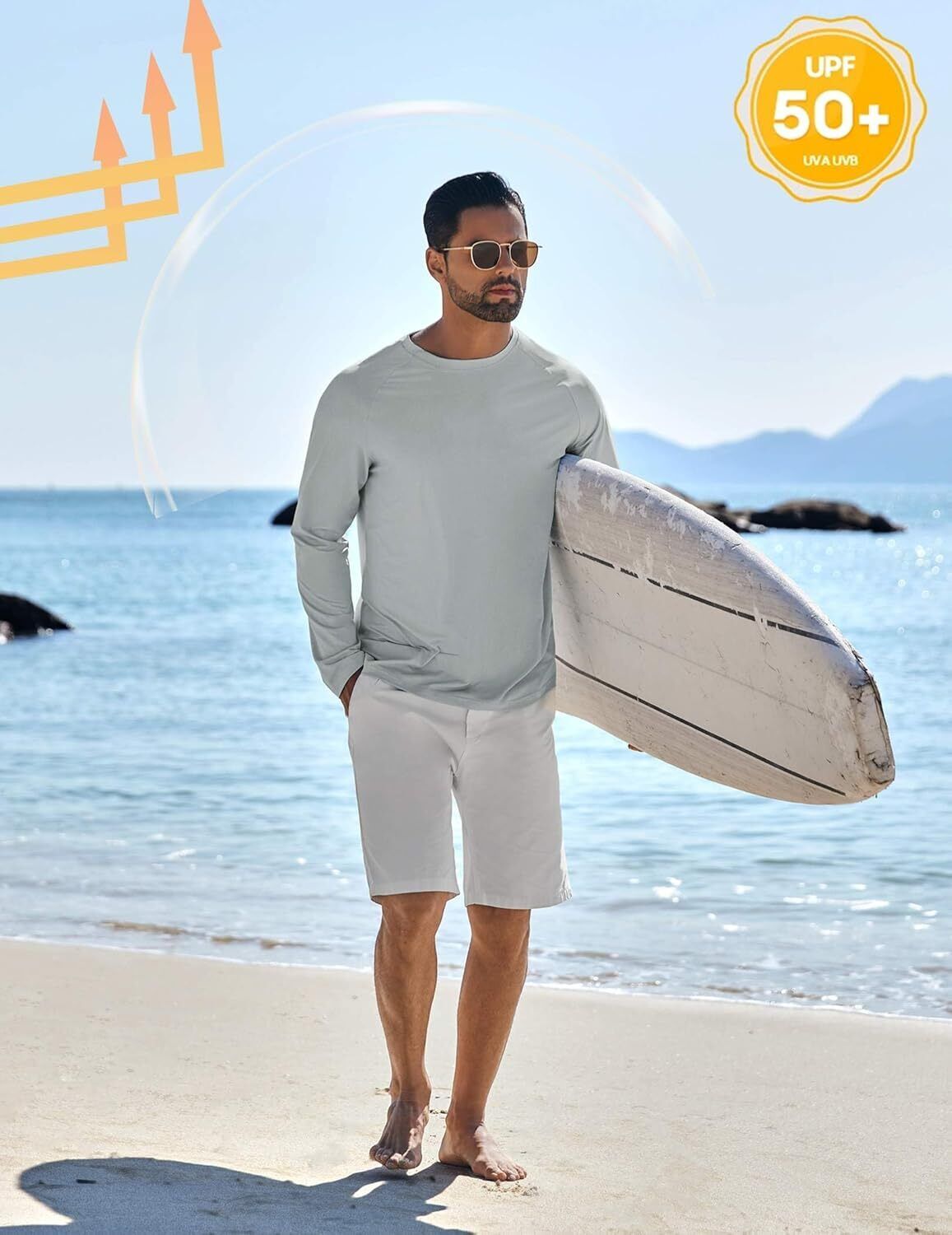 Men's UPF 50+ Sun Protection Hoodie – Long Sleeve Rash Guard Swim T-Shirt - Picture 33 of 76