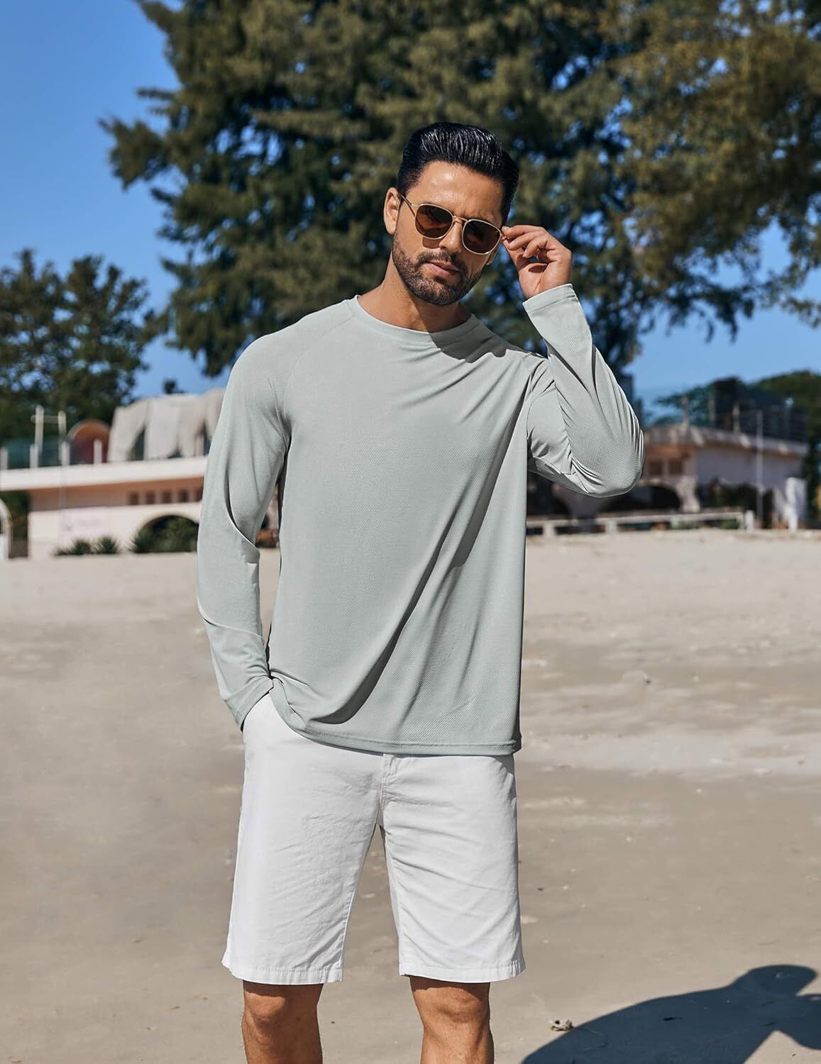 Men's UPF 50+ Sun Protection Hoodie – Long Sleeve Rash Guard Swim T-Shirt - Picture 35 of 76