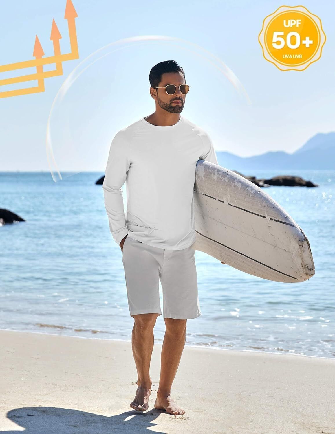 Men's UPF 50+ Sun Protection Hoodie – Long Sleeve Rash Guard Swim T-Shirt - Picture 38 of 76