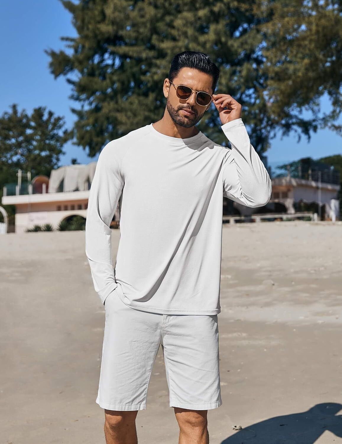 Men's UPF 50+ Sun Protection Hoodie – Long Sleeve Rash Guard Swim T-Shirt - Picture 40 of 76