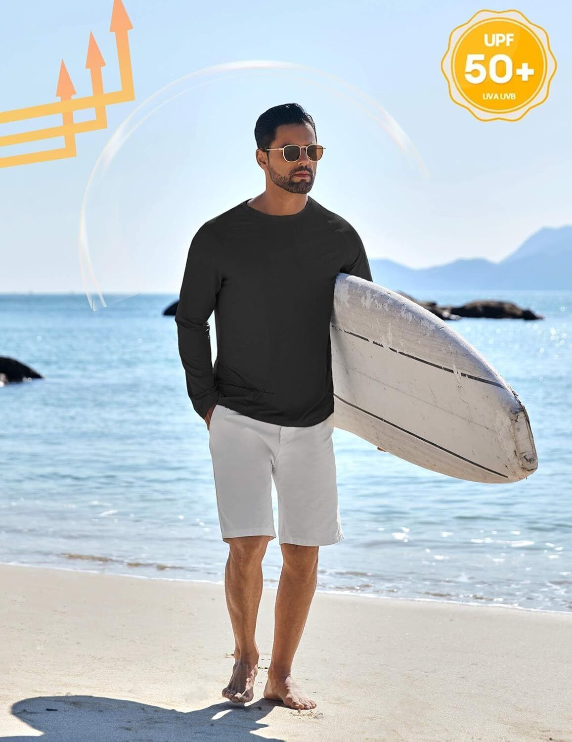 Men's UPF 50+ Sun Protection Hoodie – Long Sleeve Rash Guard Swim T-Shirt - Picture 48 of 76