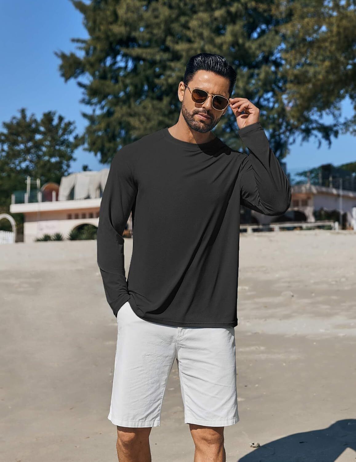 Men's UPF 50+ Sun Protection Hoodie – Long Sleeve Rash Guard Swim T-Shirt - Picture 50 of 76