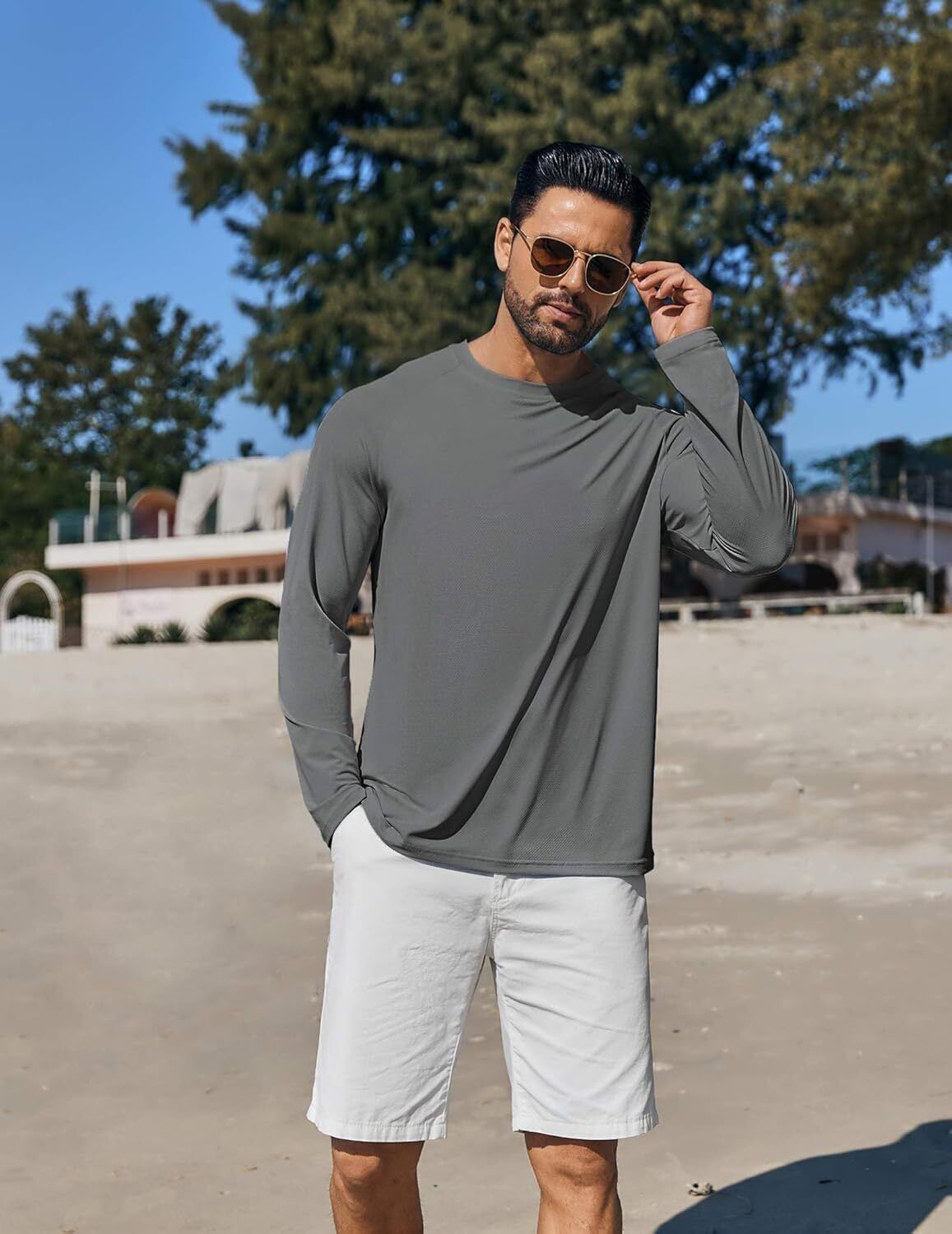 Men's UPF 50+ Sun Protection Hoodie – Long Sleeve Rash Guard Swim T-Shirt - Picture 55 of 76