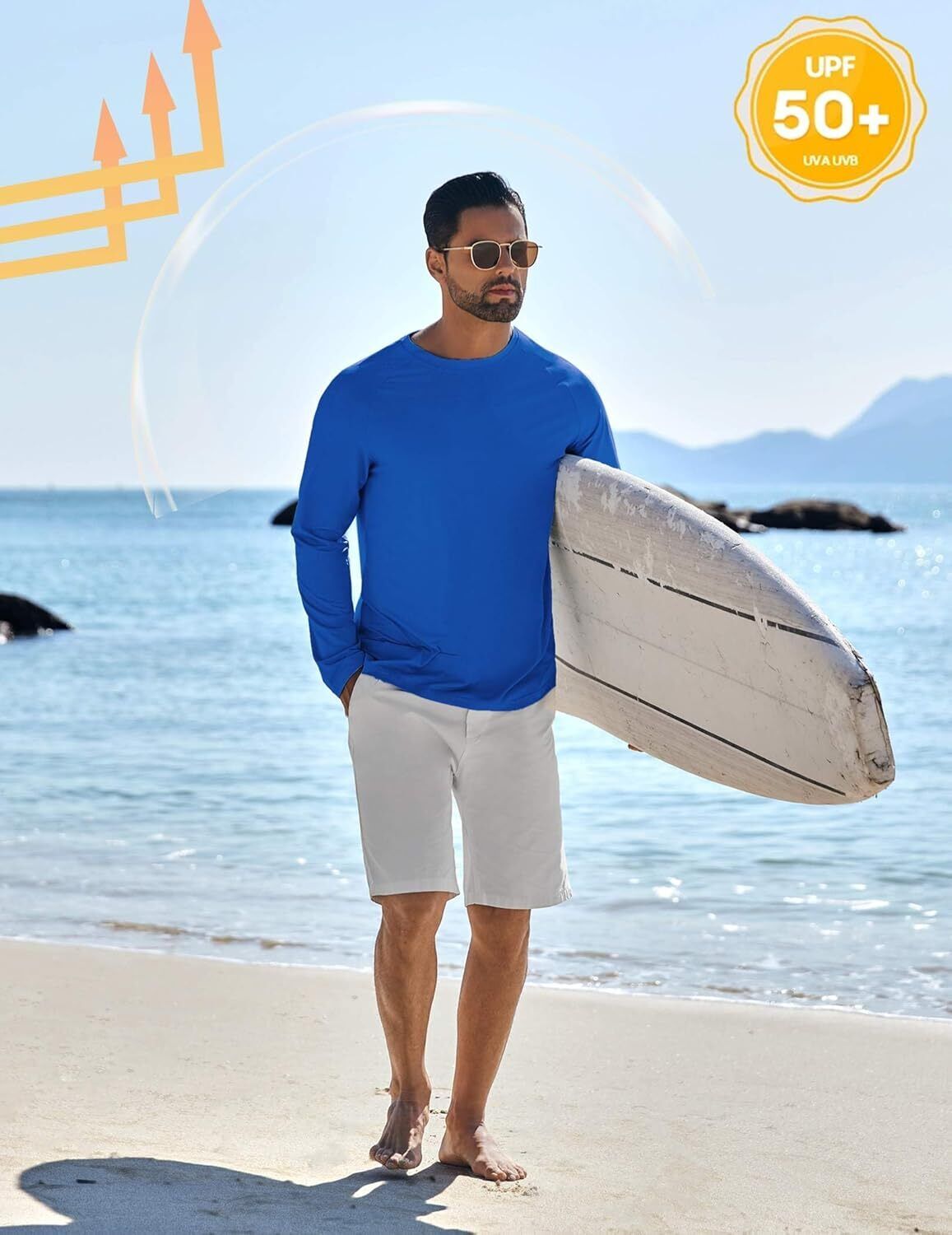 Men's UPF 50+ Sun Protection Hoodie – Long Sleeve Rash Guard Swim T-Shirt - Picture 58 of 76