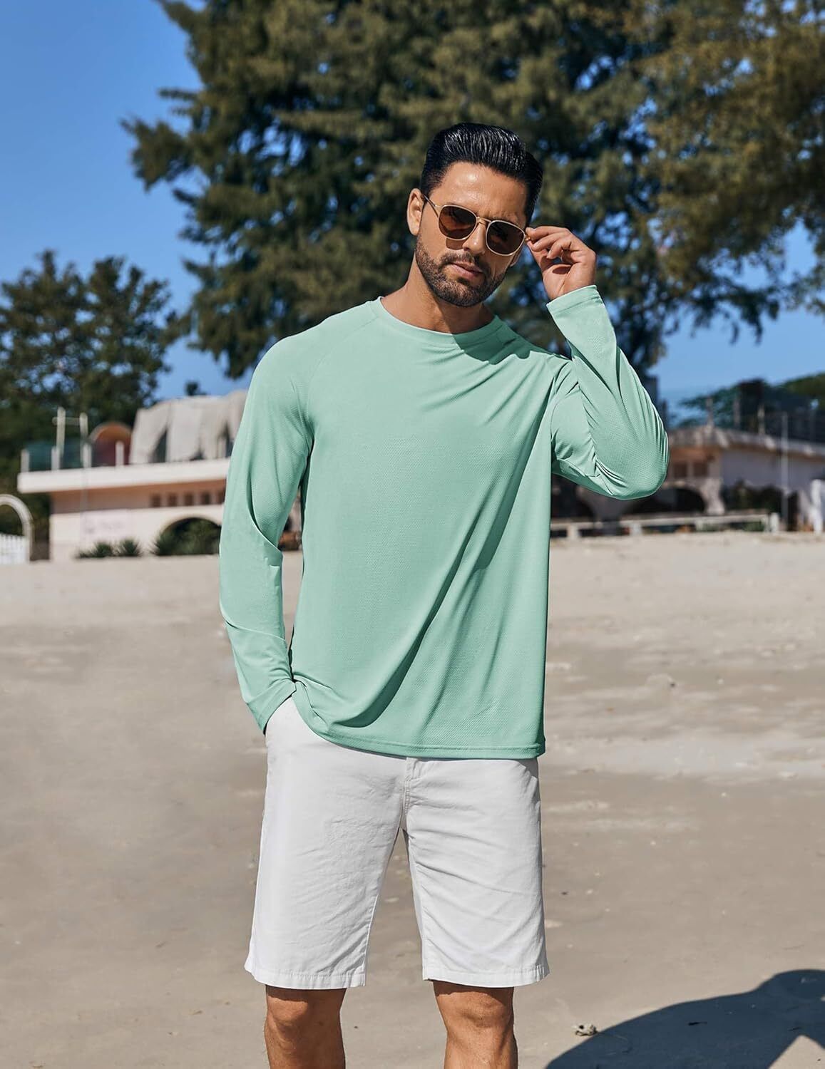Men's UPF 50+ Sun Protection Hoodie – Long Sleeve Rash Guard Swim T-Shirt - Picture 65 of 76