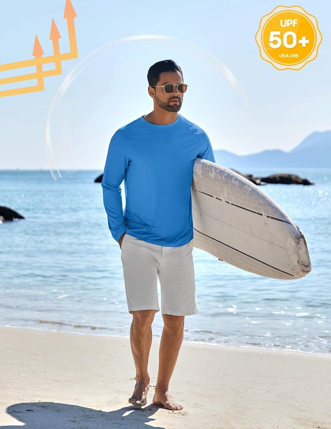 Men's UPF 50+ Sun Protection Hoodie – Long Sleeve Rash Guard Swim T-Shirt - Picture 73 of 76