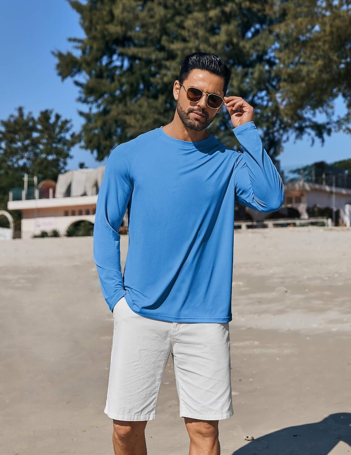 Men's UPF 50+ Sun Protection Hoodie – Long Sleeve Rash Guard Swim T-Shirt - Picture 75 of 76
