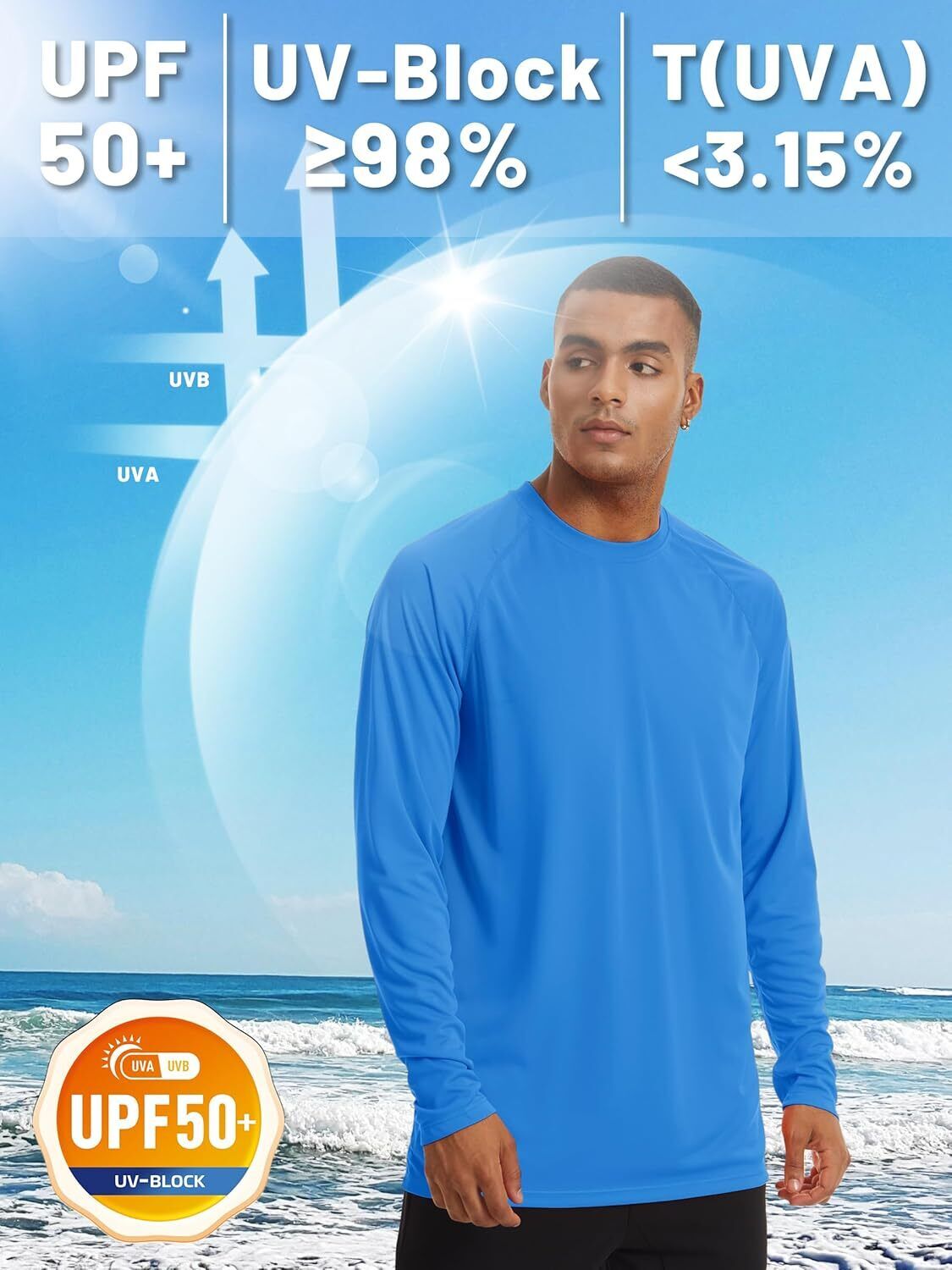 Mens Sun Shirt UPF 50+ UV Protection Lightweight Rash Guard Swim Shirt Quick Dry - Picture 19 of 199