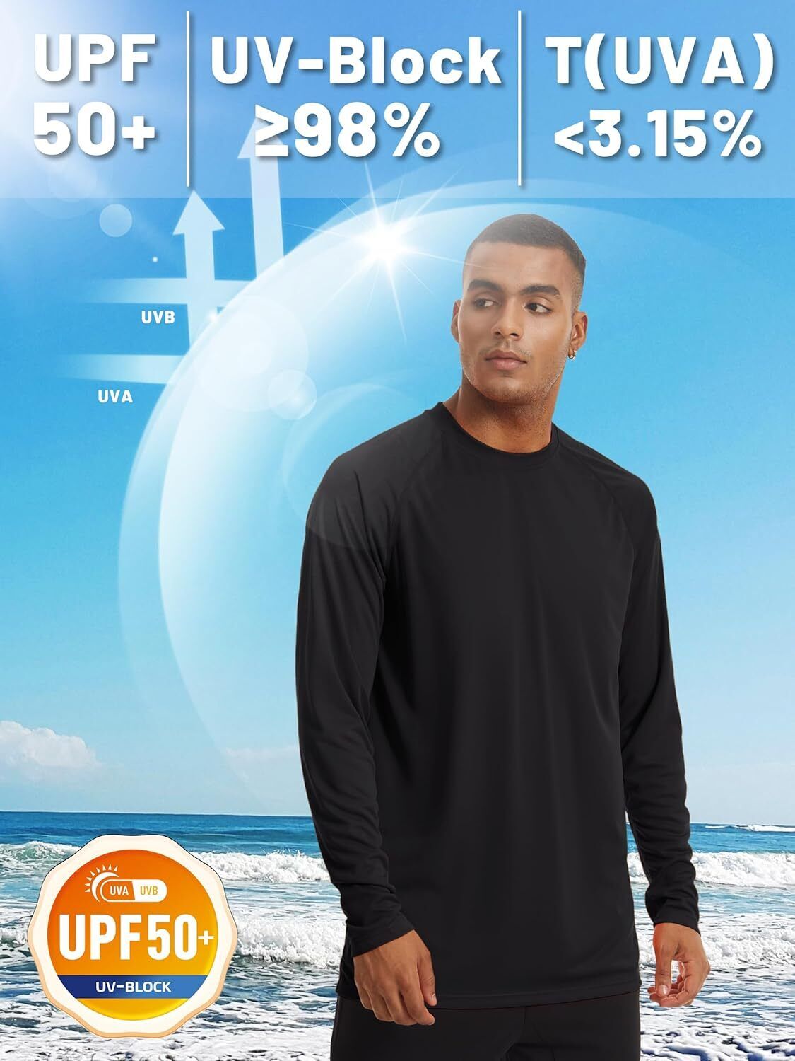 Mens Sun Shirt UPF 50+ UV Protection Lightweight Rash Guard Swim Shirt Quick Dry - Picture 26 of 199