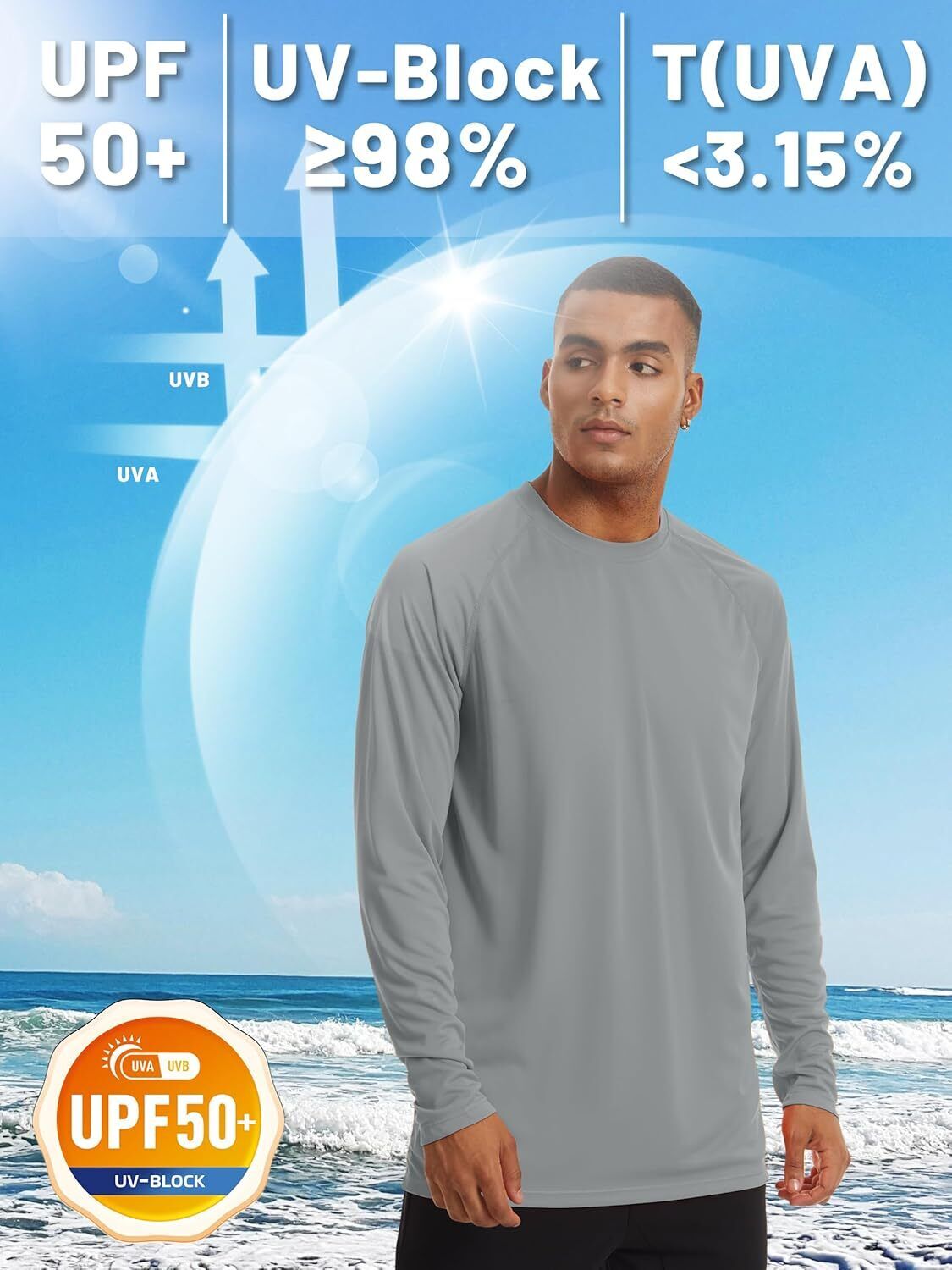 Mens Sun Shirt UPF 50+ UV Protection Lightweight Rash Guard Swim Shirt Quick Dry - Picture 40 of 199