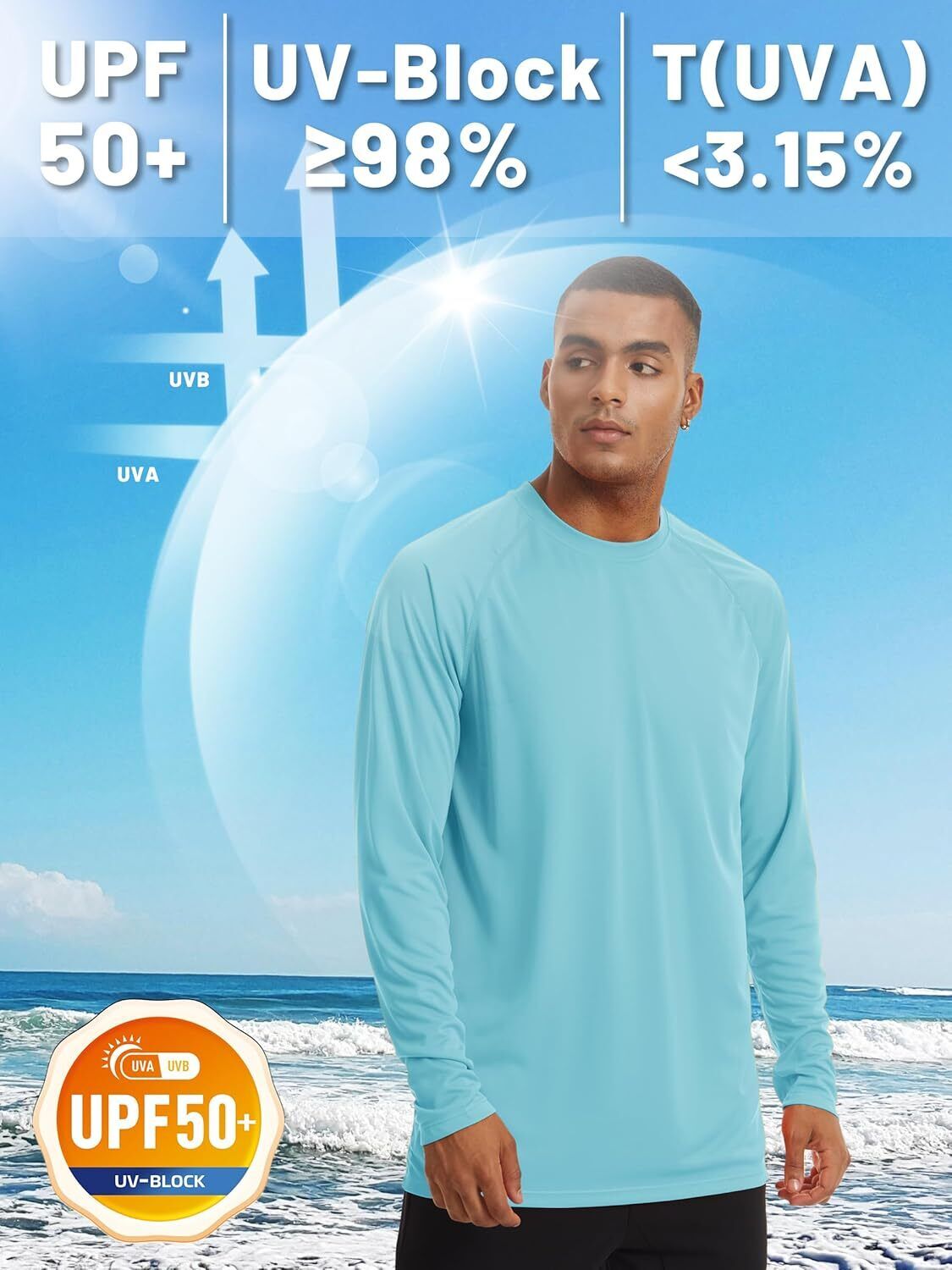 Mens Sun Shirt UPF 50+ UV Protection Lightweight Rash Guard Swim Shirt Quick Dry - Picture 47 of 199