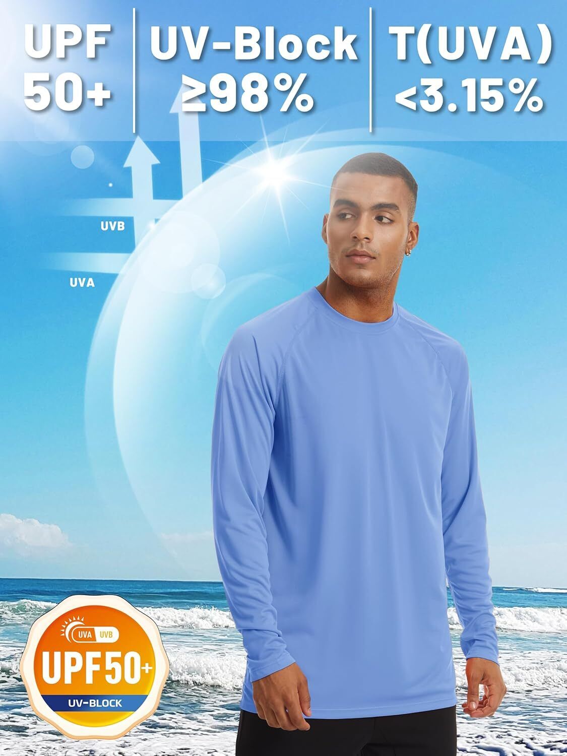 Mens Sun Shirt UPF 50+ UV Protection Lightweight Rash Guard Swim Shirt Quick Dry - Picture 54 of 199
