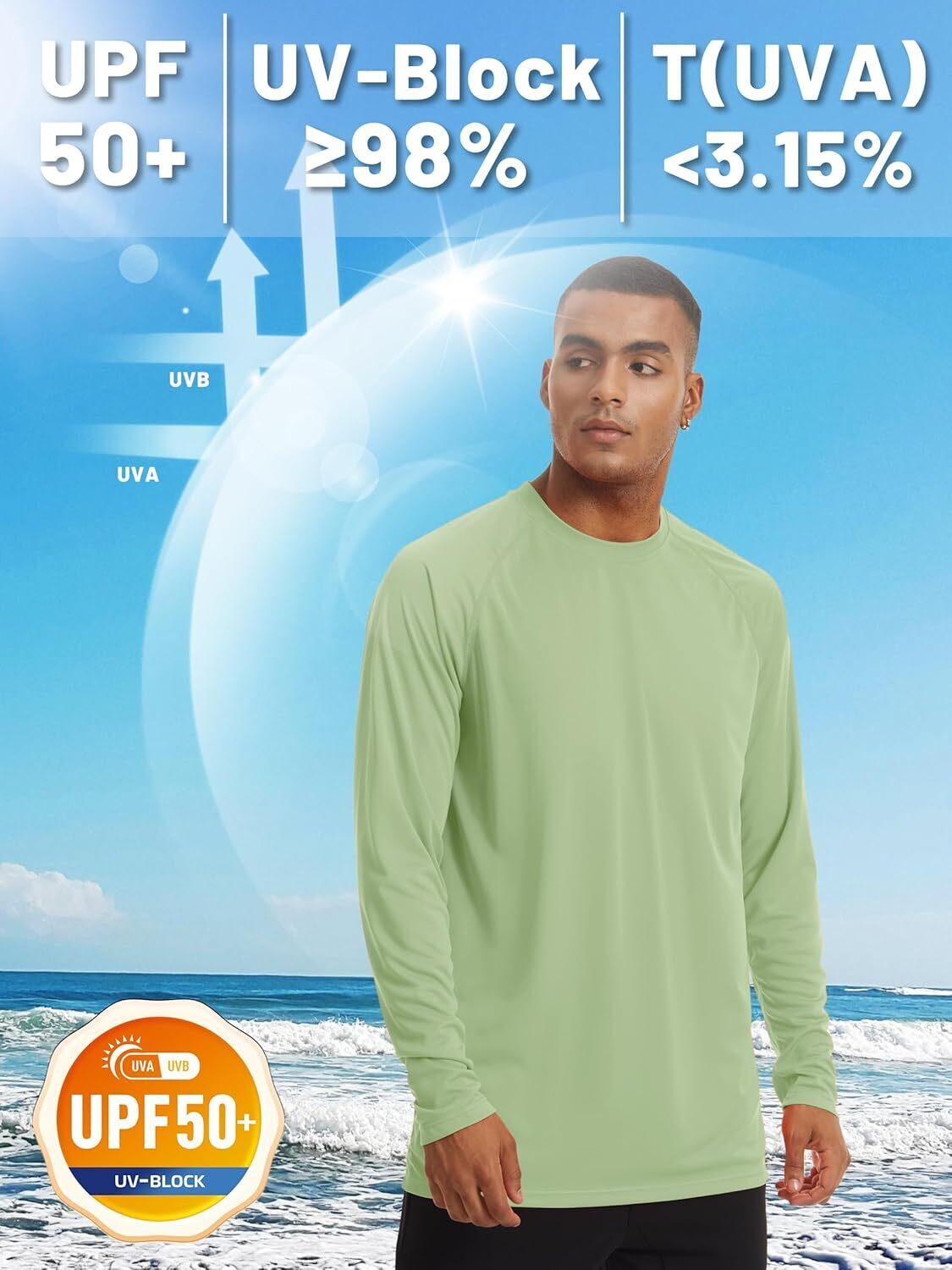 Mens Sun Shirt UPF 50+ UV Protection Lightweight Rash Guard Swim Shirt Quick Dry - Picture 61 of 199