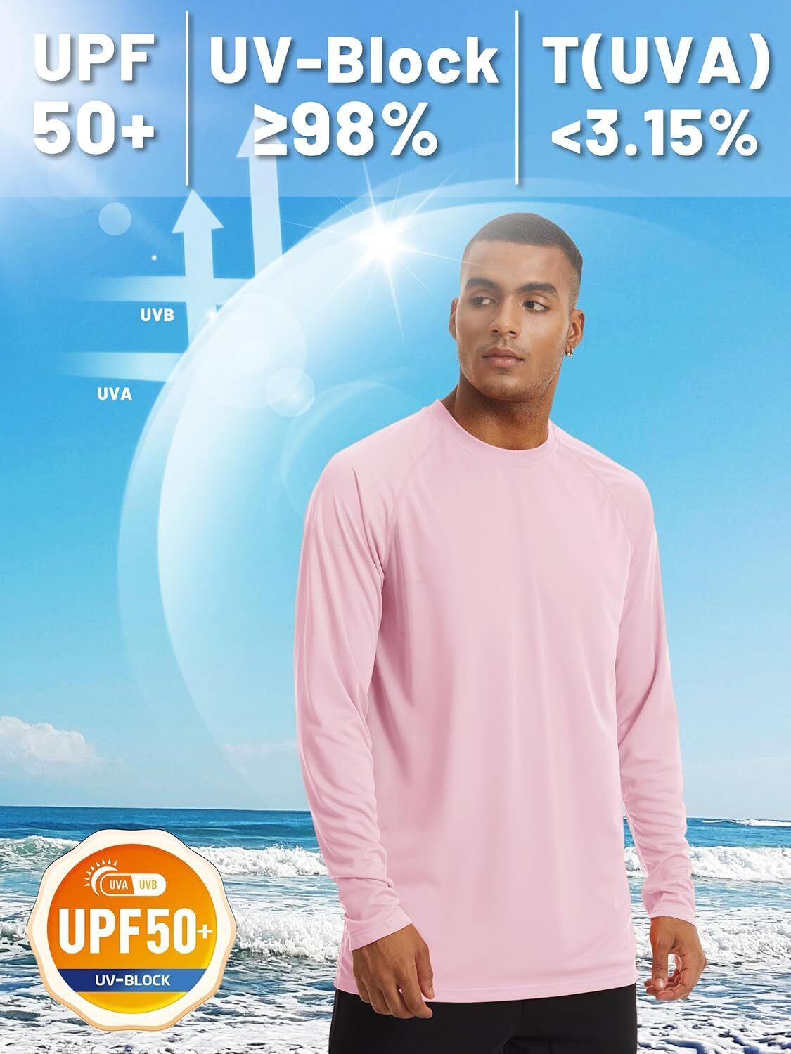 Mens Sun Shirt UPF 50+ UV Protection Lightweight Rash Guard Swim Shirt Quick Dry - Picture 68 of 199