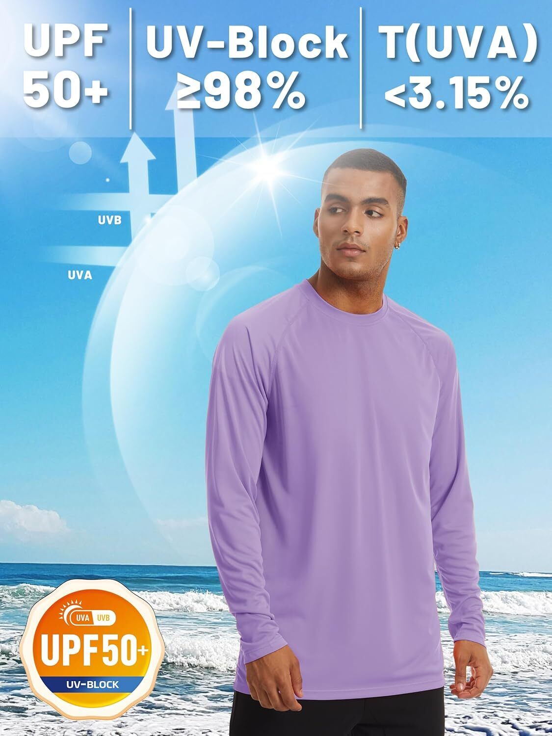 Mens Sun Shirt UPF 50+ UV Protection Lightweight Rash Guard Swim Shirt Quick Dry - Picture 75 of 199