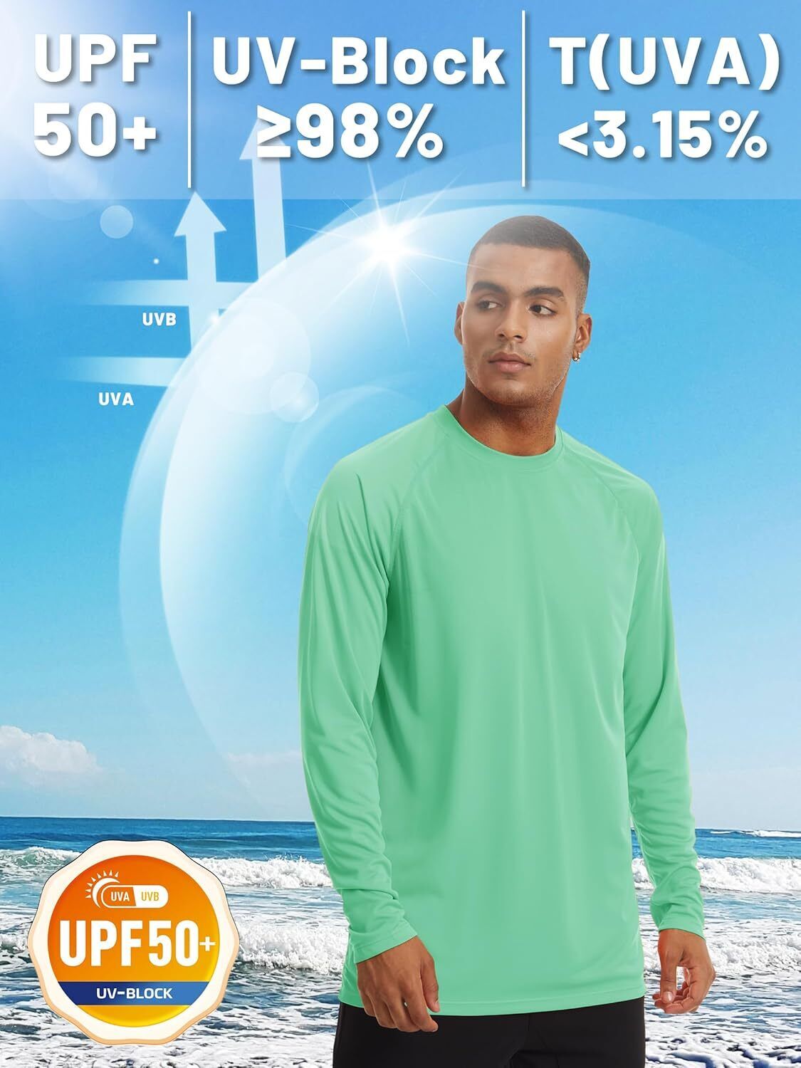 Mens Sun Shirt UPF 50+ UV Protection Lightweight Rash Guard Swim Shirt Quick Dry - Picture 82 of 199