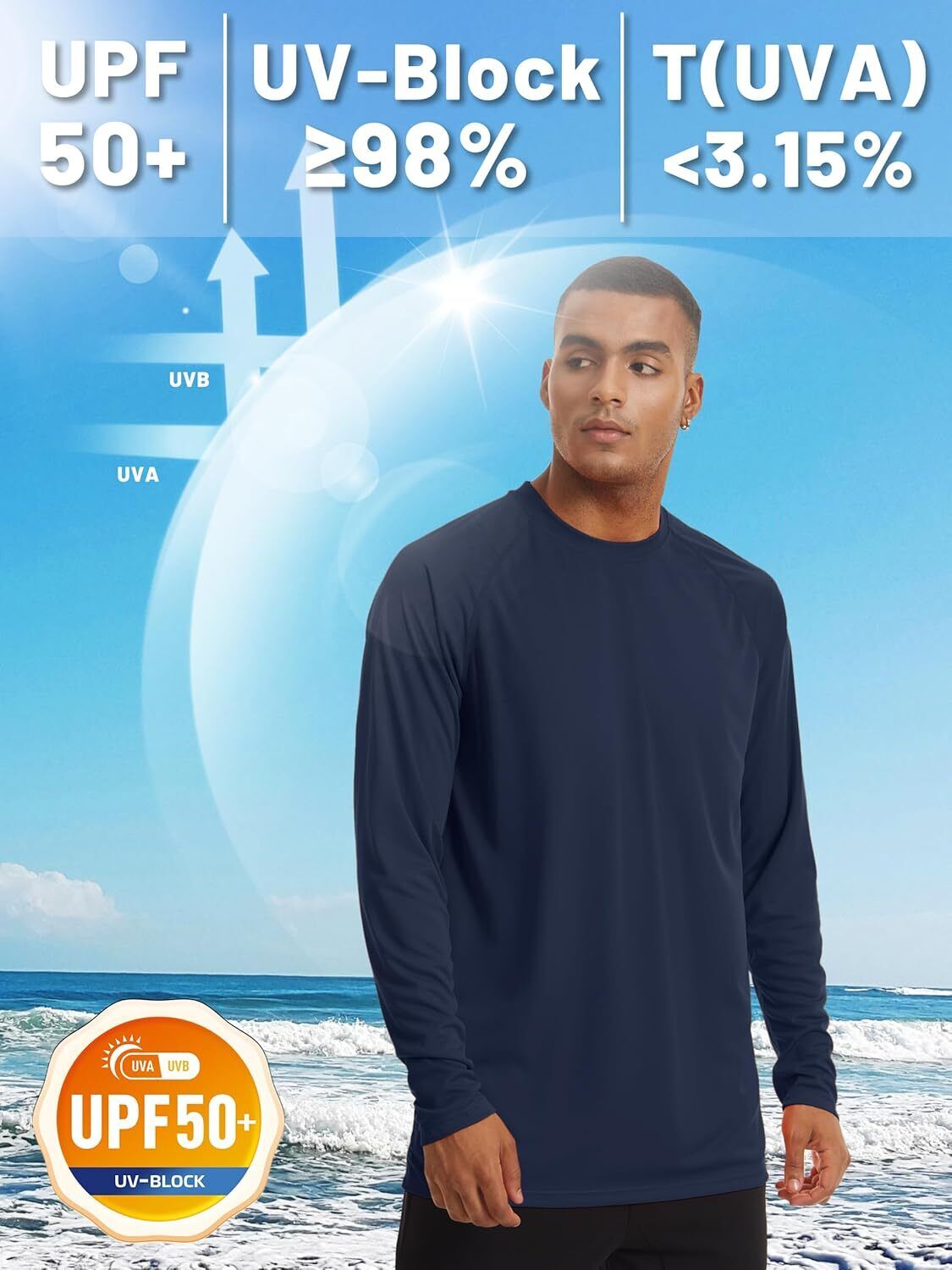 Mens Sun Shirt UPF 50+ UV Protection Lightweight Rash Guard Swim Shirt Quick Dry - Picture 89 of 199