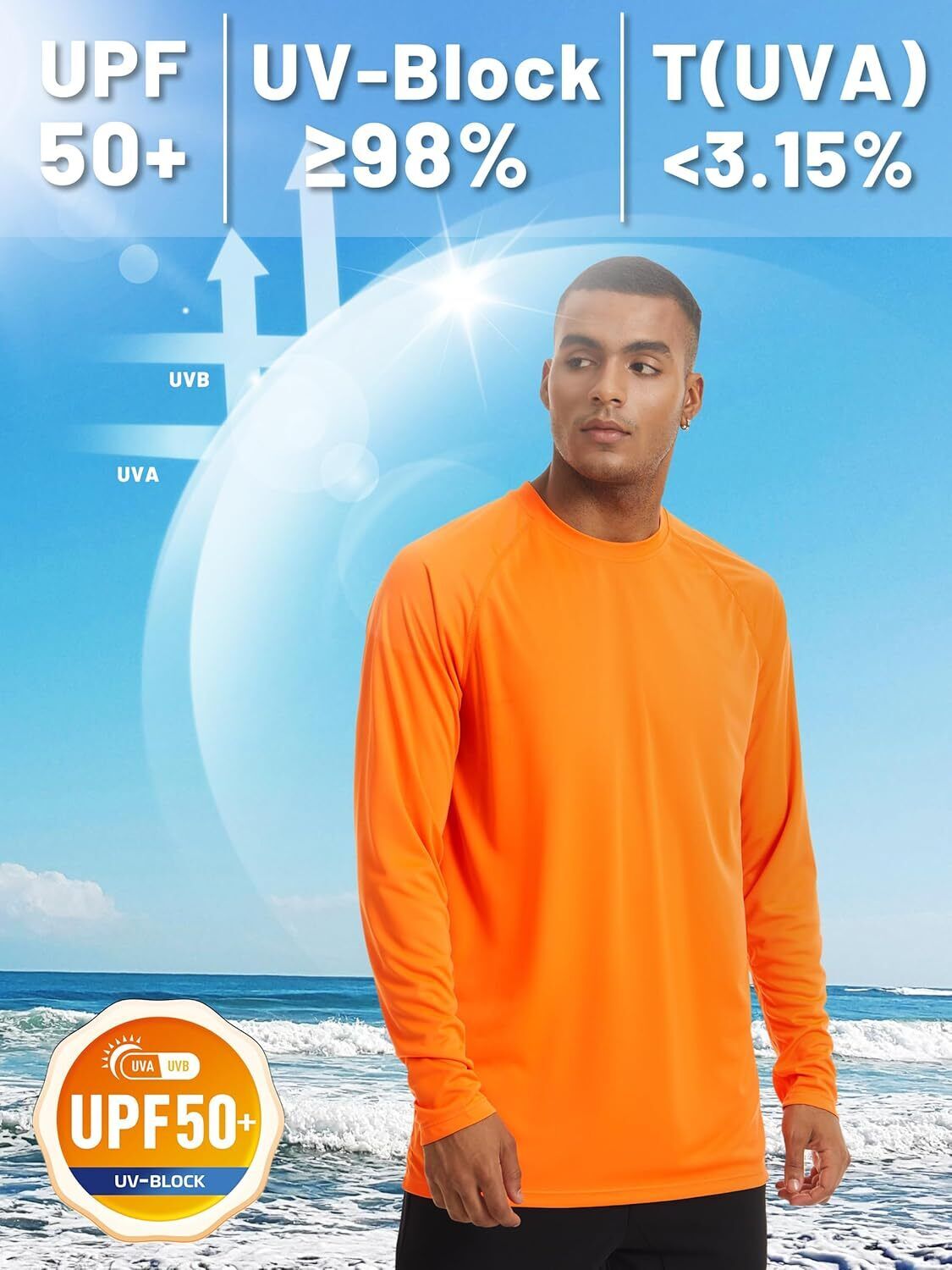 Mens Sun Shirt UPF 50+ UV Protection Lightweight Rash Guard Swim Shirt Quick Dry - Picture 96 of 199