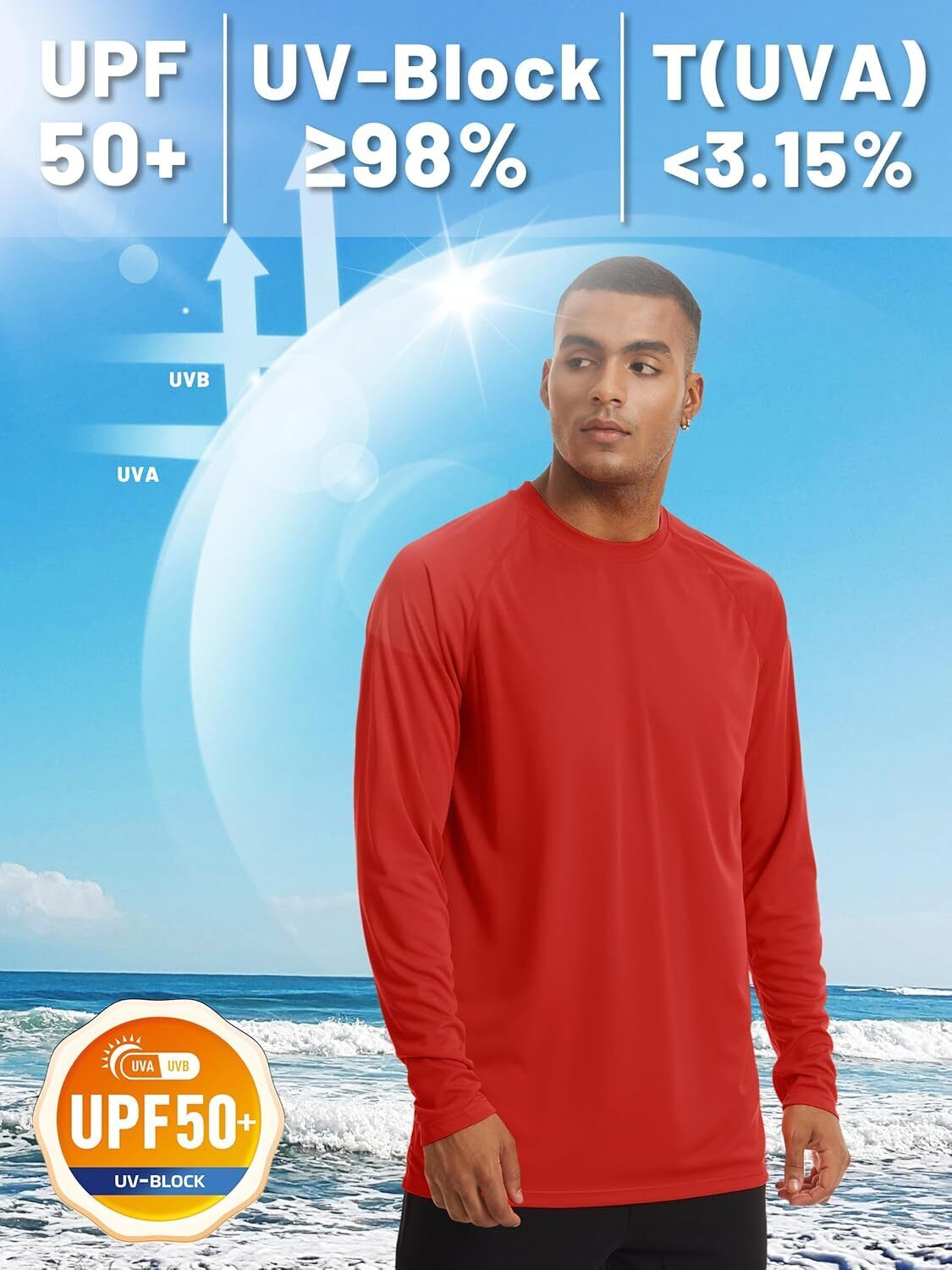 Mens Sun Shirt UPF 50+ UV Protection Lightweight Rash Guard Swim Shirt Quick Dry - Picture 103 of 199