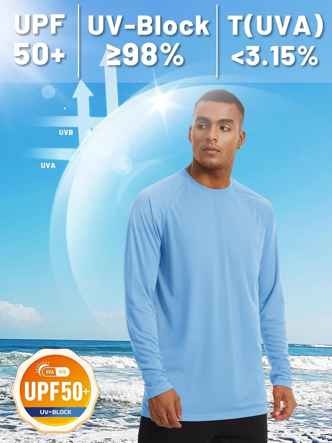 Mens Sun Shirt UPF 50+ UV Protection Lightweight Rash Guard Swim Shirt Quick Dry - Picture 110 of 199