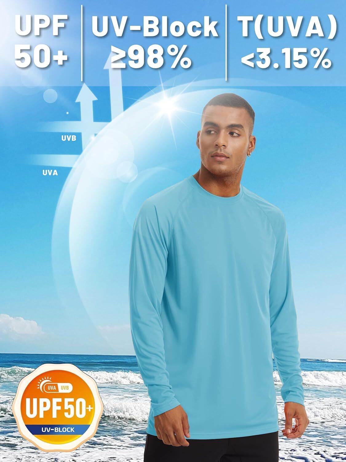 Mens Sun Shirt UPF 50+ UV Protection Lightweight Rash Guard Swim Shirt Quick Dry - Picture 117 of 199