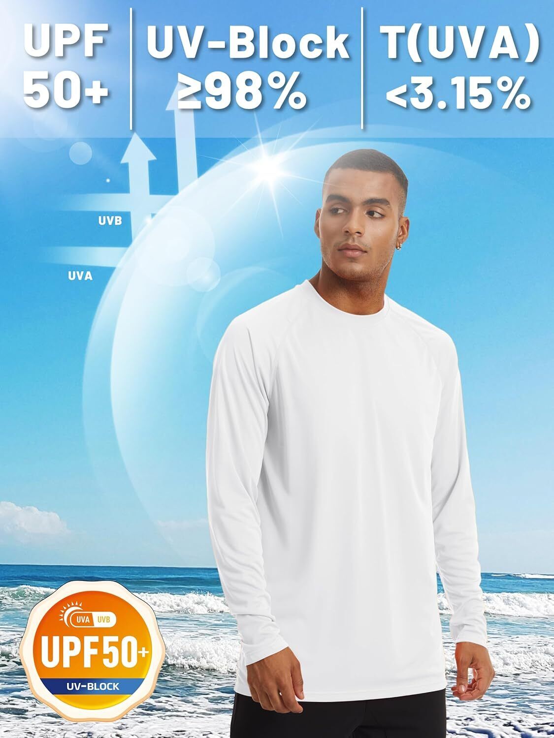 Mens Sun Shirt UPF 50+ UV Protection Lightweight Rash Guard Swim Shirt Quick Dry - Picture 131 of 199