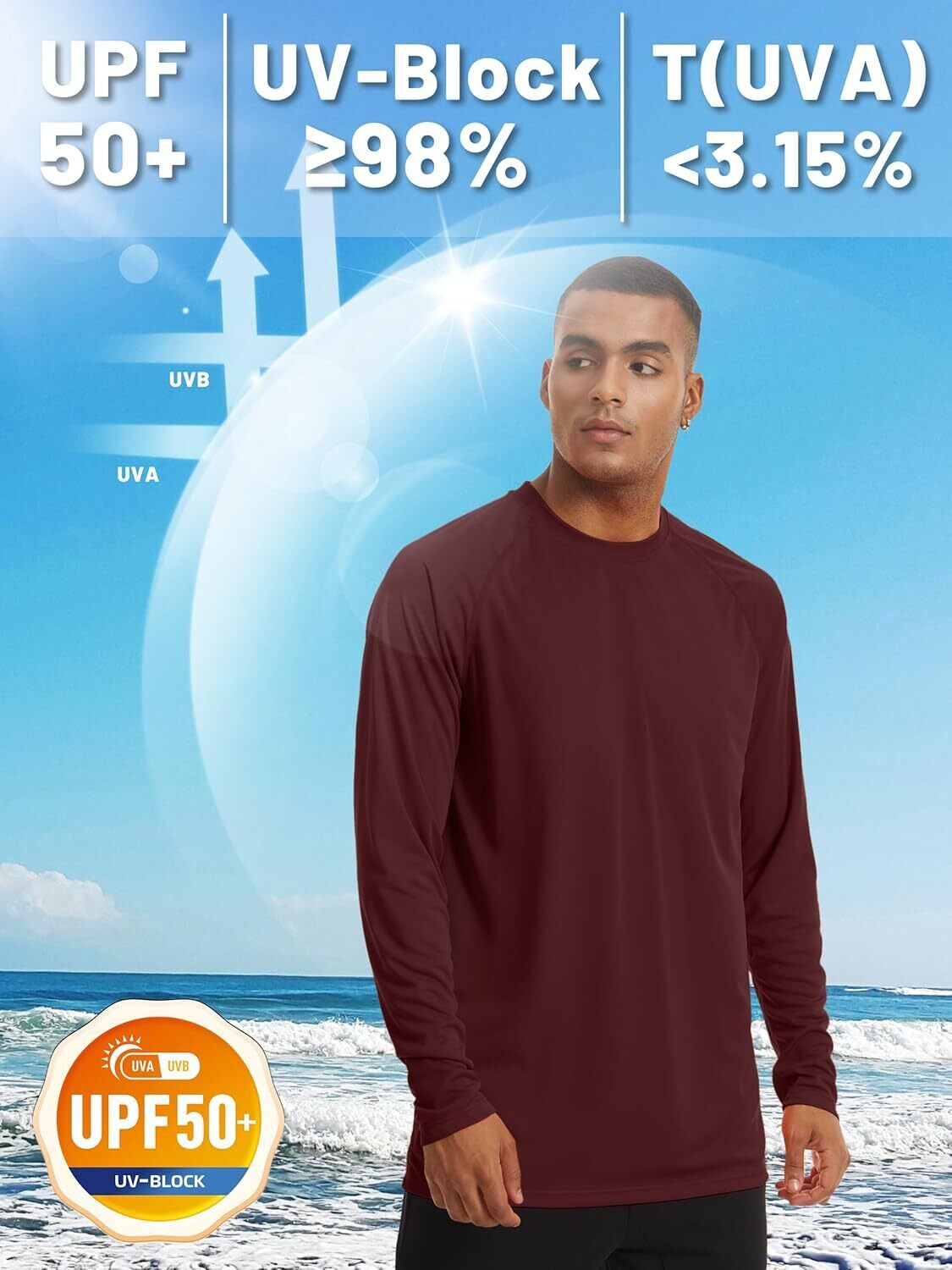 Mens Sun Shirt UPF 50+ UV Protection Lightweight Rash Guard Swim Shirt Quick Dry - Picture 138 of 199
