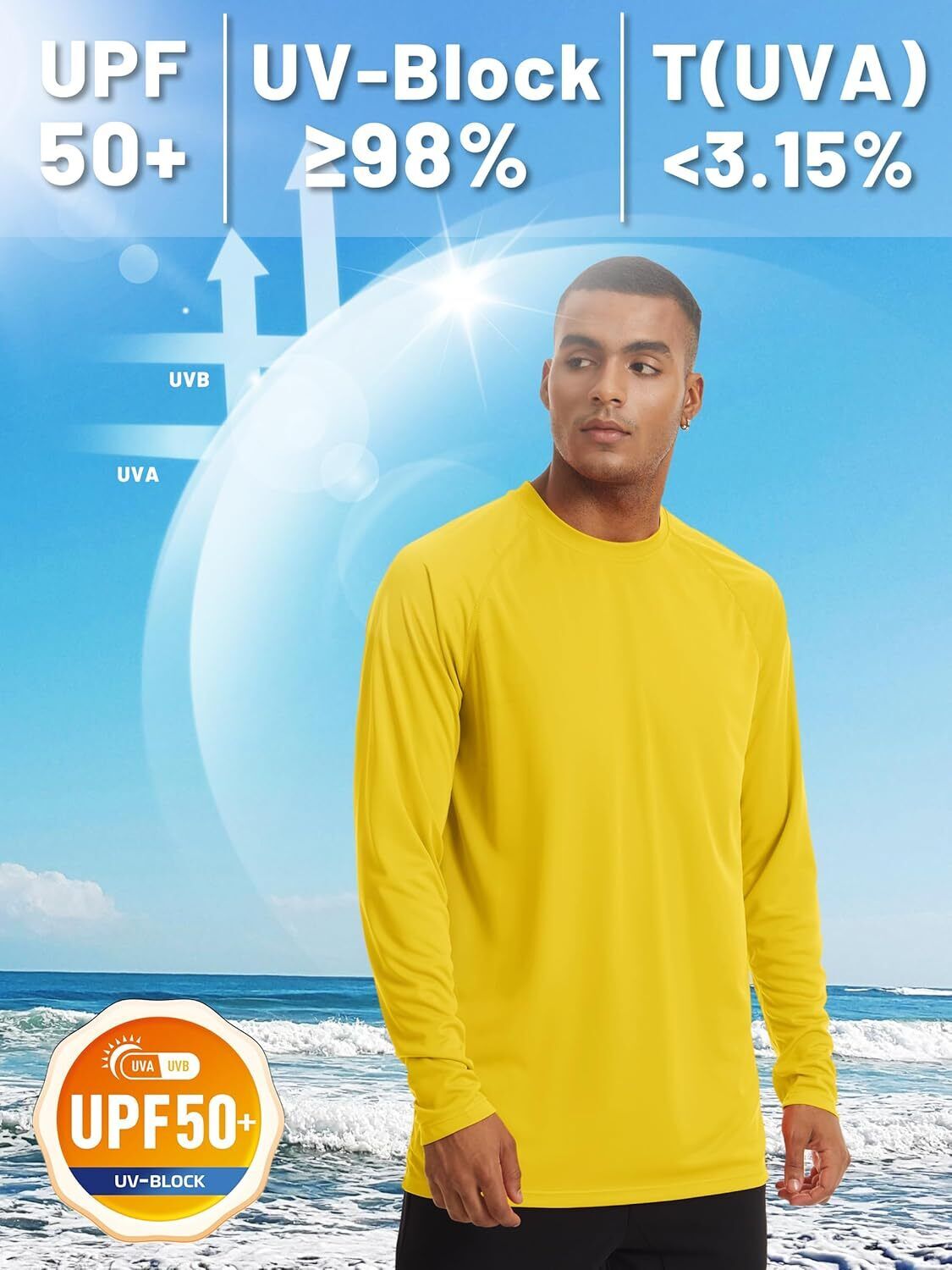 Mens Sun Shirt UPF 50+ UV Protection Lightweight Rash Guard Swim Shirt Quick Dry - Picture 145 of 199