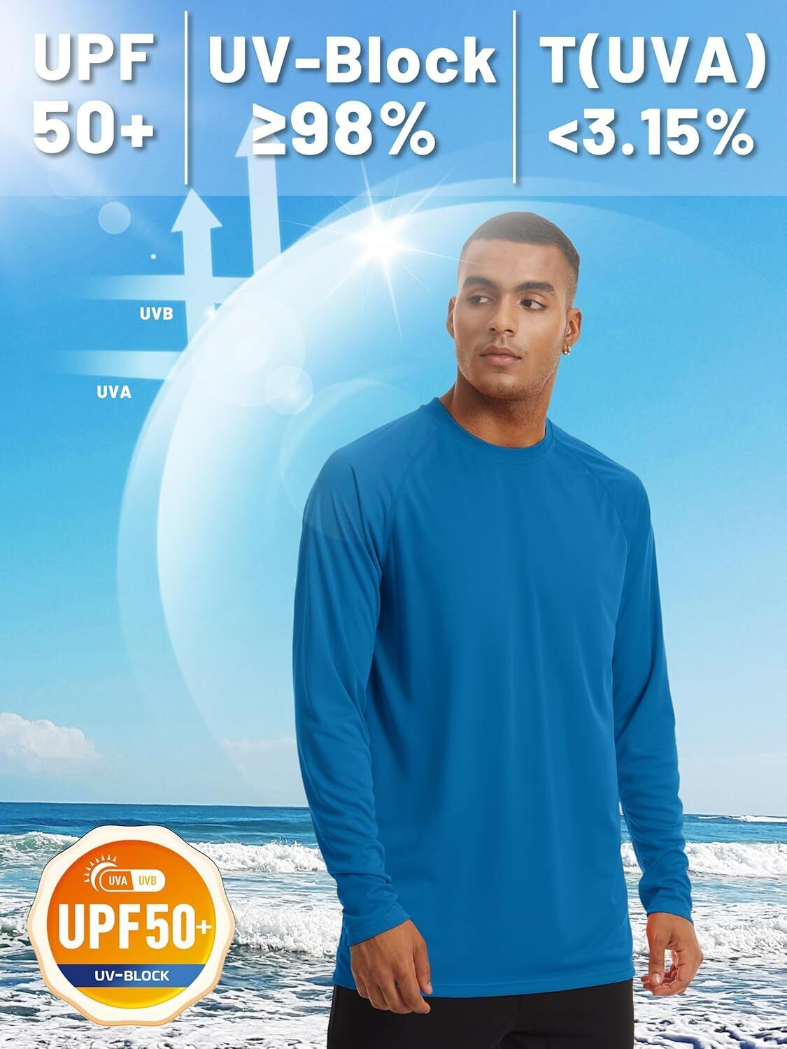 Mens Sun Shirt UPF 50+ UV Protection Lightweight Rash Guard Swim Shirt Quick Dry - Picture 152 of 199