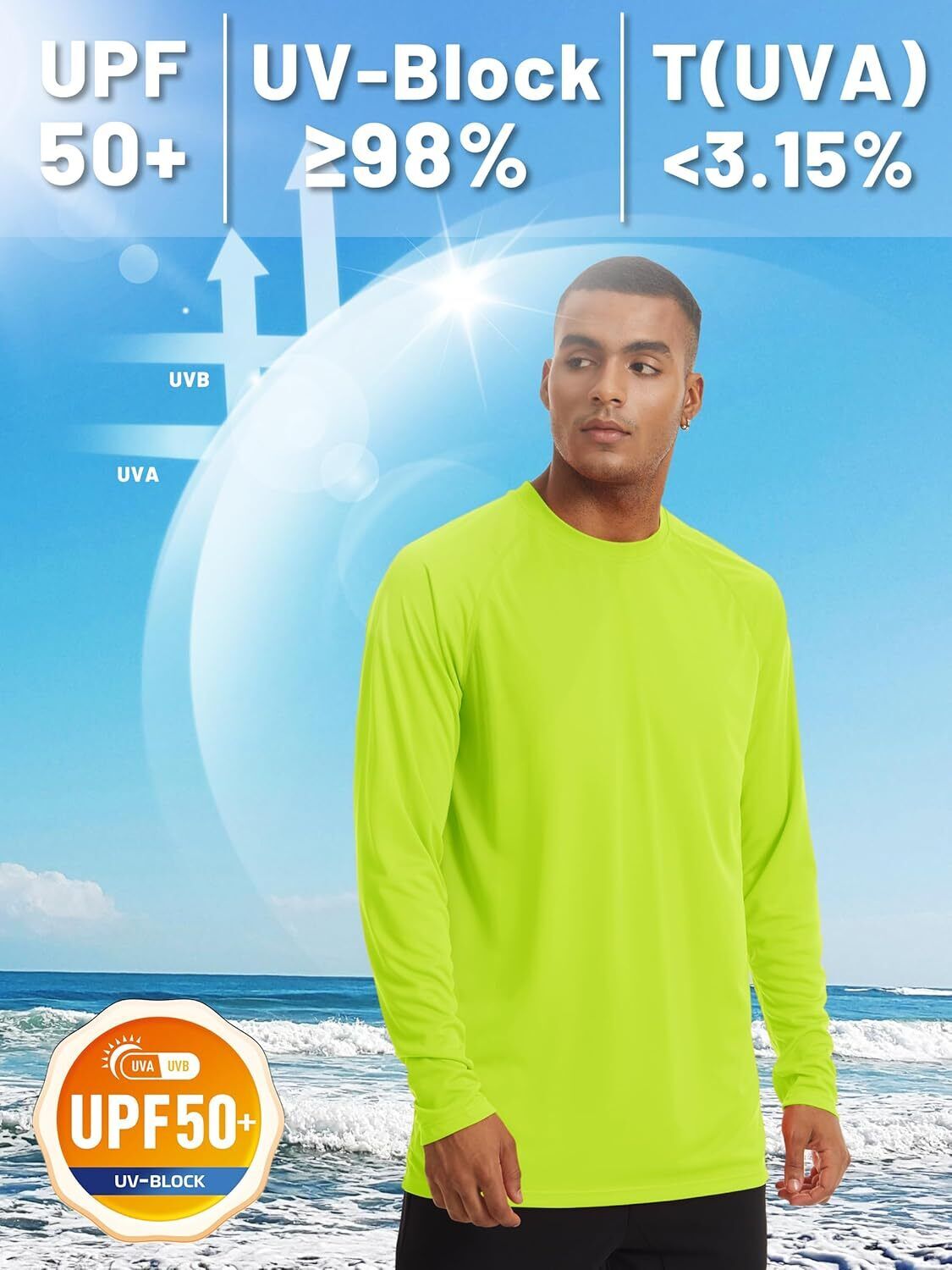 Mens Sun Shirt UPF 50+ UV Protection Lightweight Rash Guard Swim Shirt Quick Dry - Picture 166 of 199