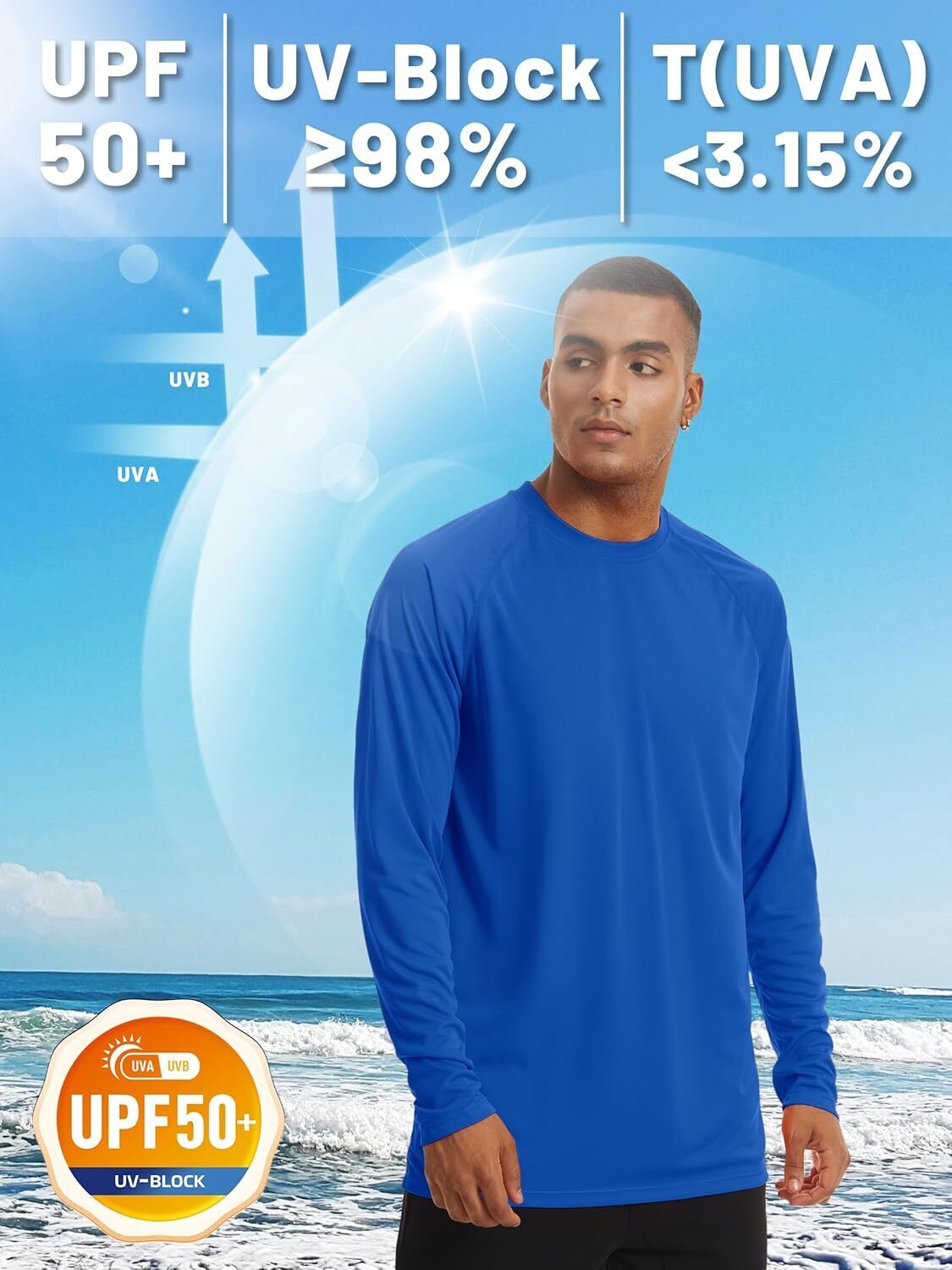 Mens Sun Shirt UPF 50+ UV Protection Lightweight Rash Guard Swim Shirt Quick Dry - Picture 173 of 199