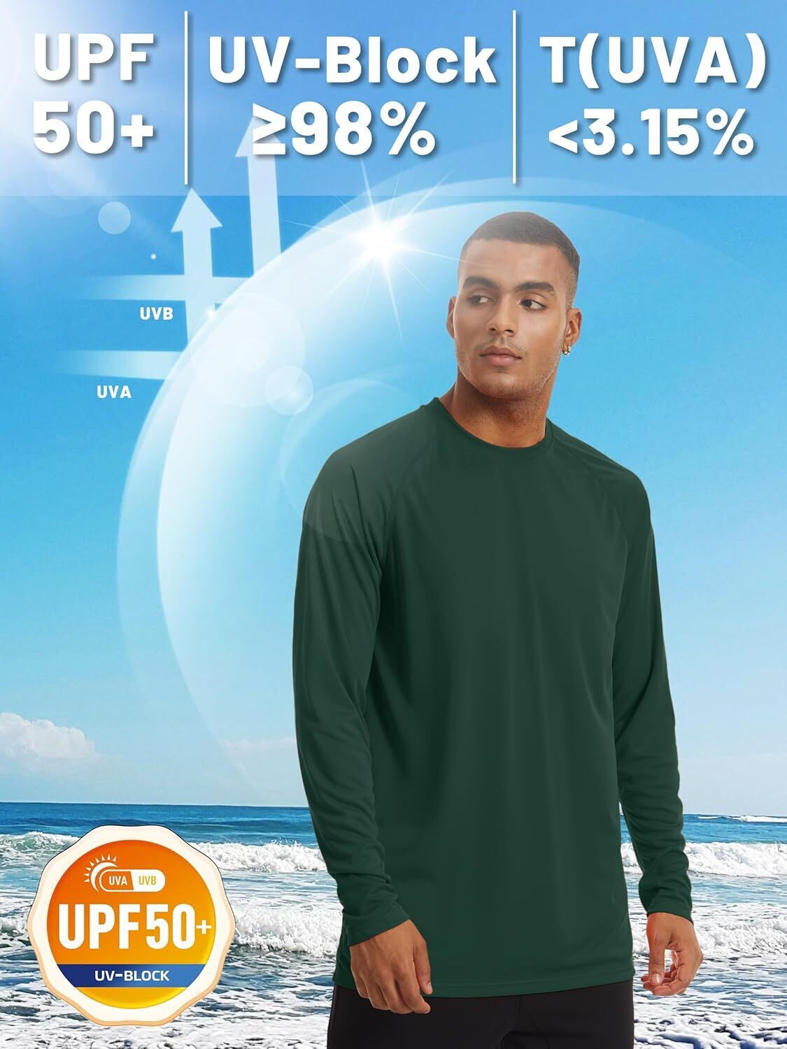 Mens Sun Shirt UPF 50+ UV Protection Lightweight Rash Guard Swim Shirt Quick Dry - Picture 180 of 199